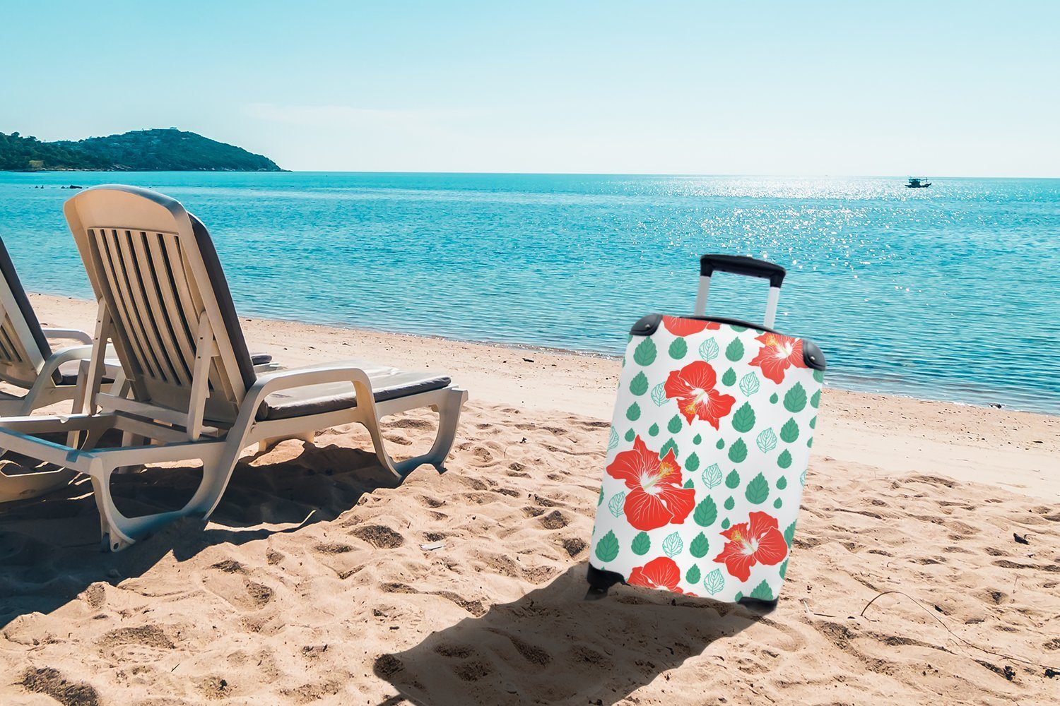 MuchoWow Handgepäckkoffer Hawaii mit - Muster rollen, Rollen, Trolley, Ferien, Blume, für 4 - Reisekoffer Handgepäck - Reisetasche Hibiskus