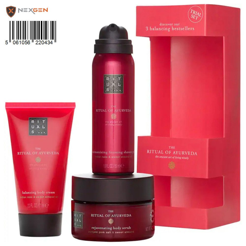 Pflege-Geschenkset von Ritual of Ayurveda, 3-tlg Probeset: Duschgel, Creme, Scrub