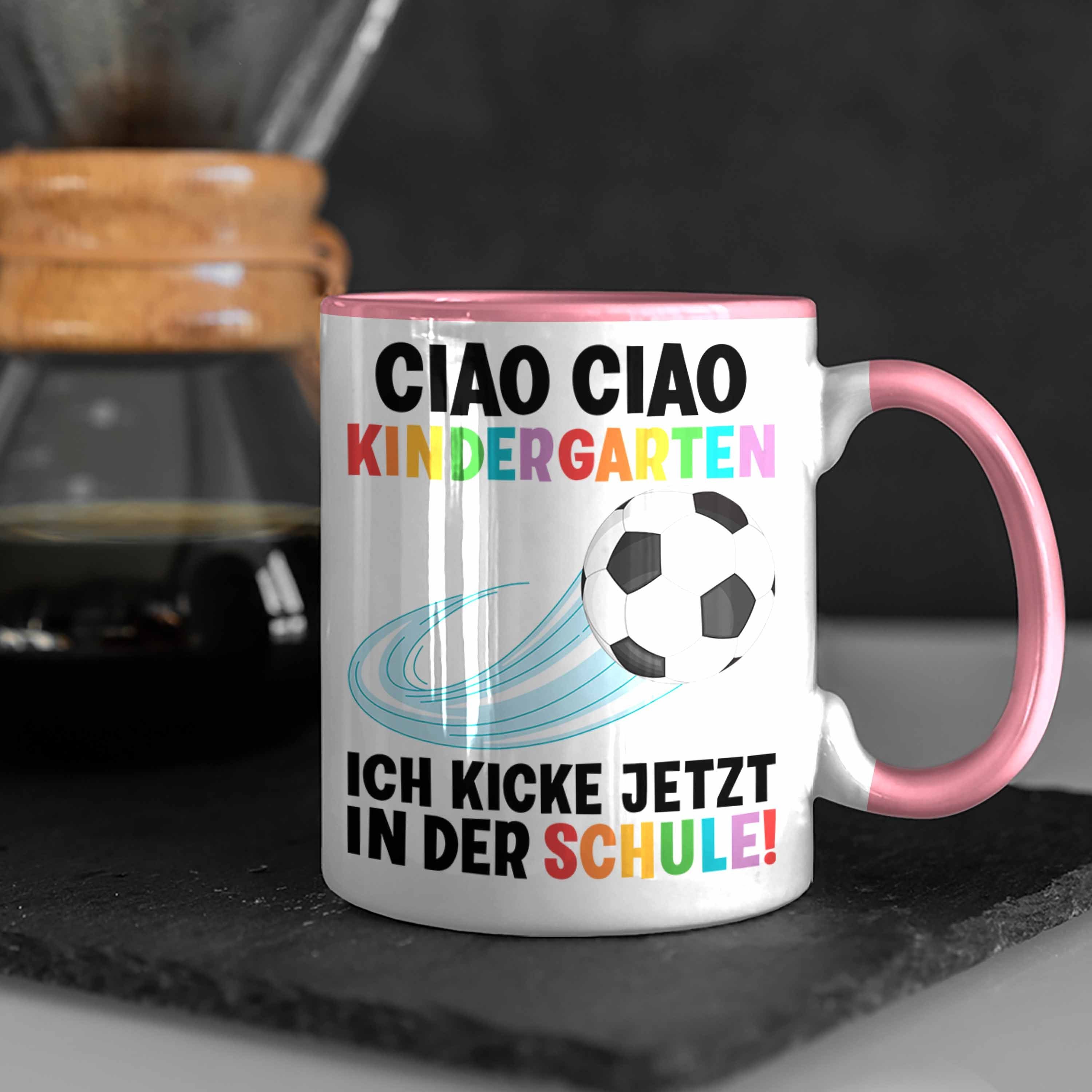 Trendation Schulkind Füllung Trendation für Rosa Einschulung 2022 Fußball Junge Schultag Schulstart - Schultüte Schulanfang 1. Tasse Tasse Geschenk Geschenkidee Schuleinführung