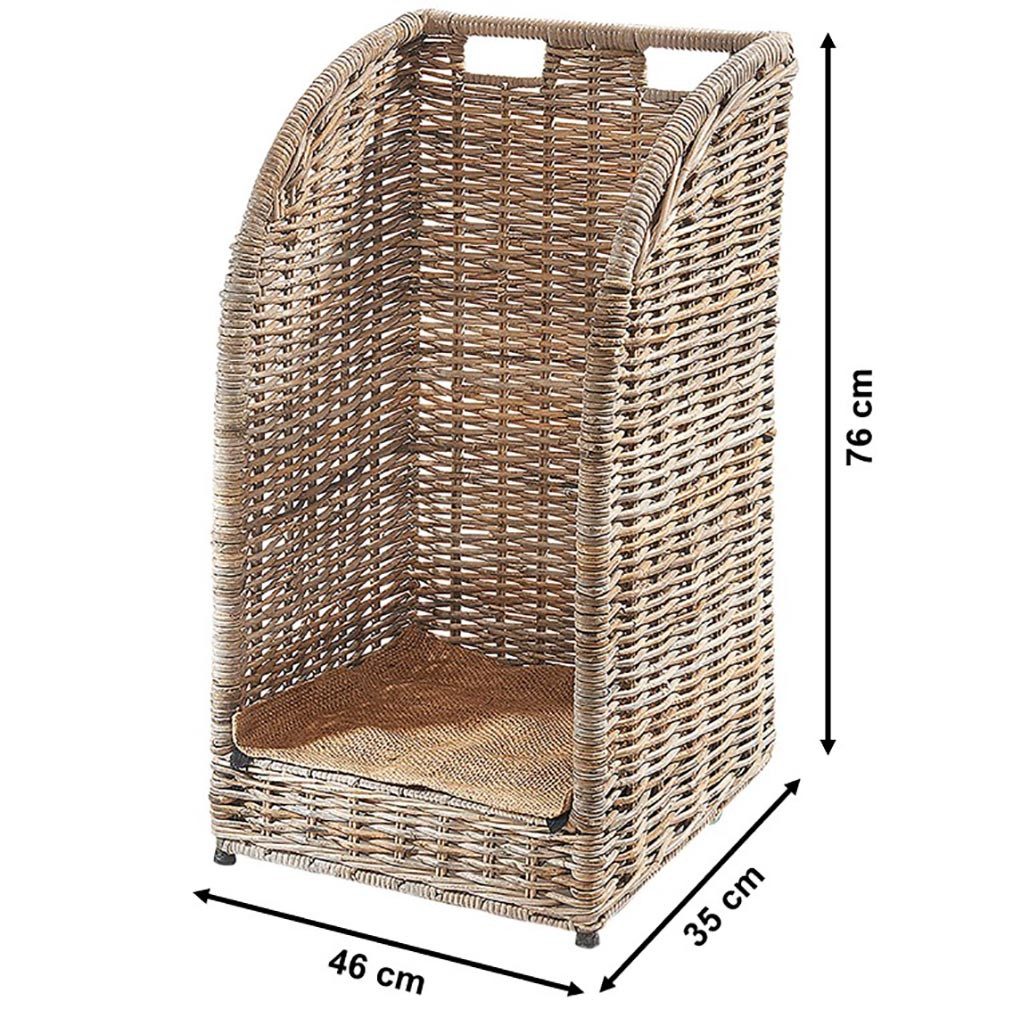 Kobolo Kaminholzkorb Kaminholzwagen aus Rattan kubu grey mit Leinenstoff