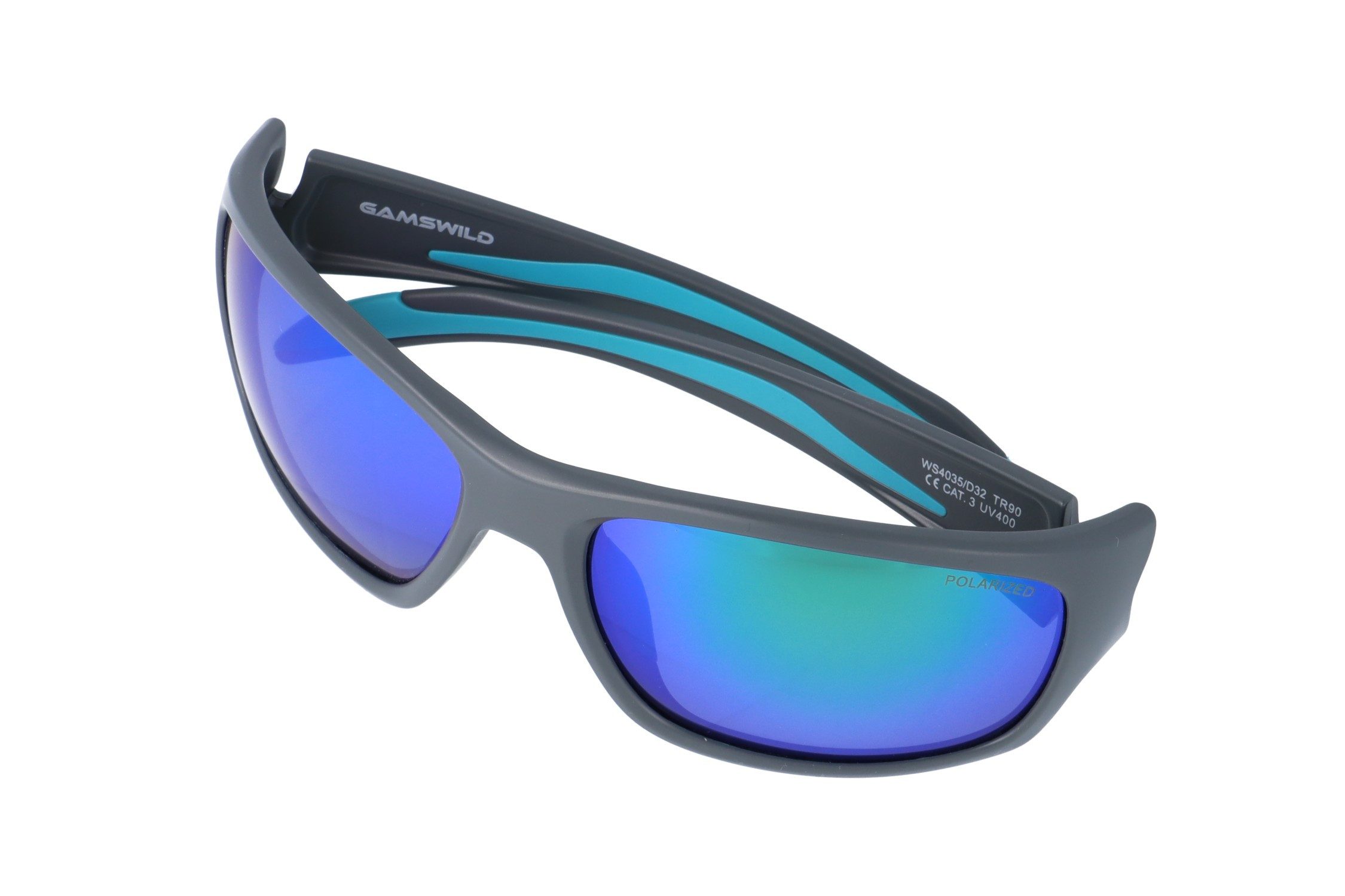 Gamswild Sonnenbrille UV400 Sonnenbrille Fahrradbrille extra breite Bügel Damen Herren Modell WS4035 in schwarz, blau, grau-türkis