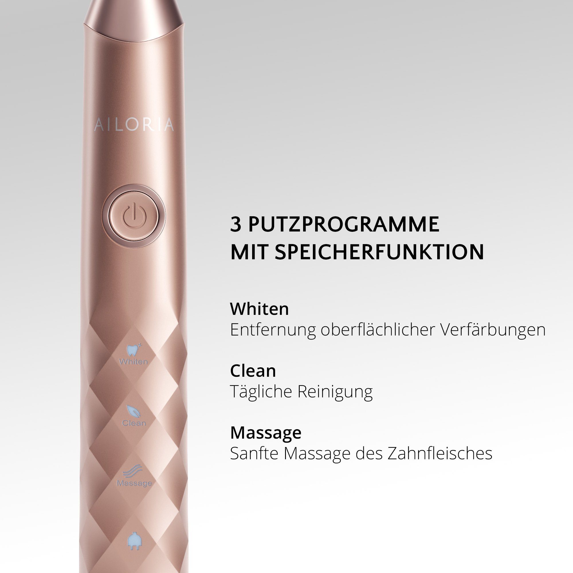AILORIA Schallzahnbürste SHINE BRIGHT USB-Schallzahnbürste Limited Edition, Aufsteckbürsten: 2 St., Dynamische Reinigungswirkung