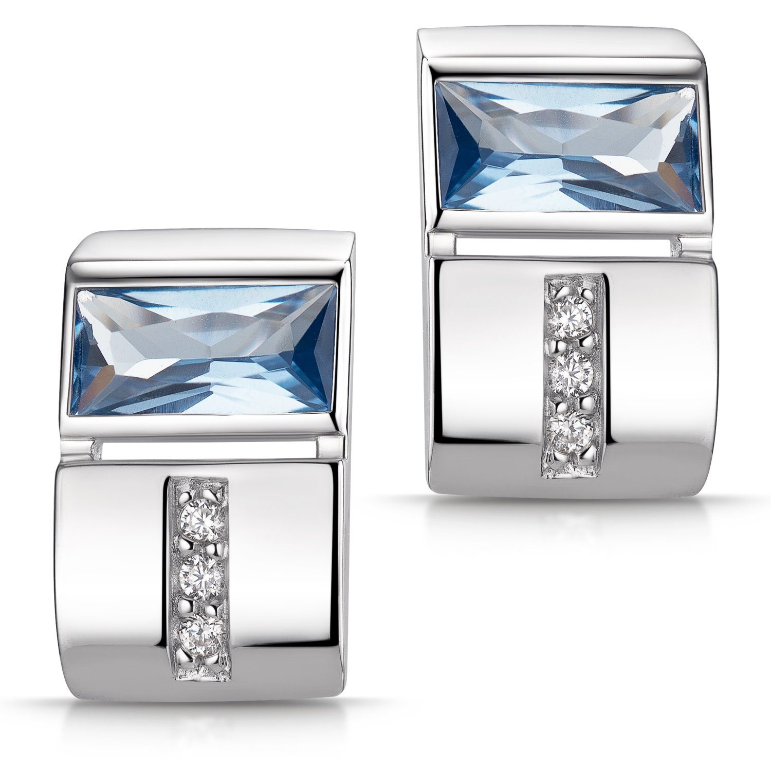 Materia Paar Ohrstecker Damen Silber Zirkonia Blau Weiß rechteckig SO-347, günstig online kaufen