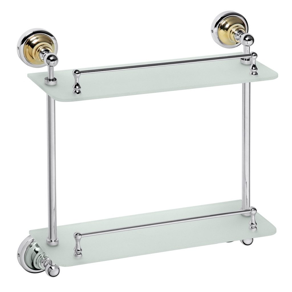 BRILLANTBAD® Duschregal BETRO GOLD Glasablage 2 Flächen Messing Gold Chrom Bad & WC >> Bohren