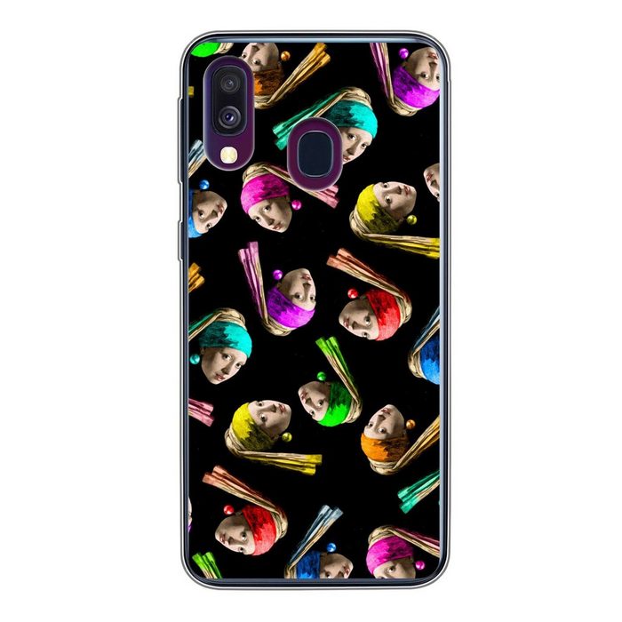 MuchoWow Handyhülle Das Mädchen mit dem Perlenohrring - Regenbogen - Schnittmuster Handyhülle Samsung Galaxy A40 Smartphone-Bumper Print Handy