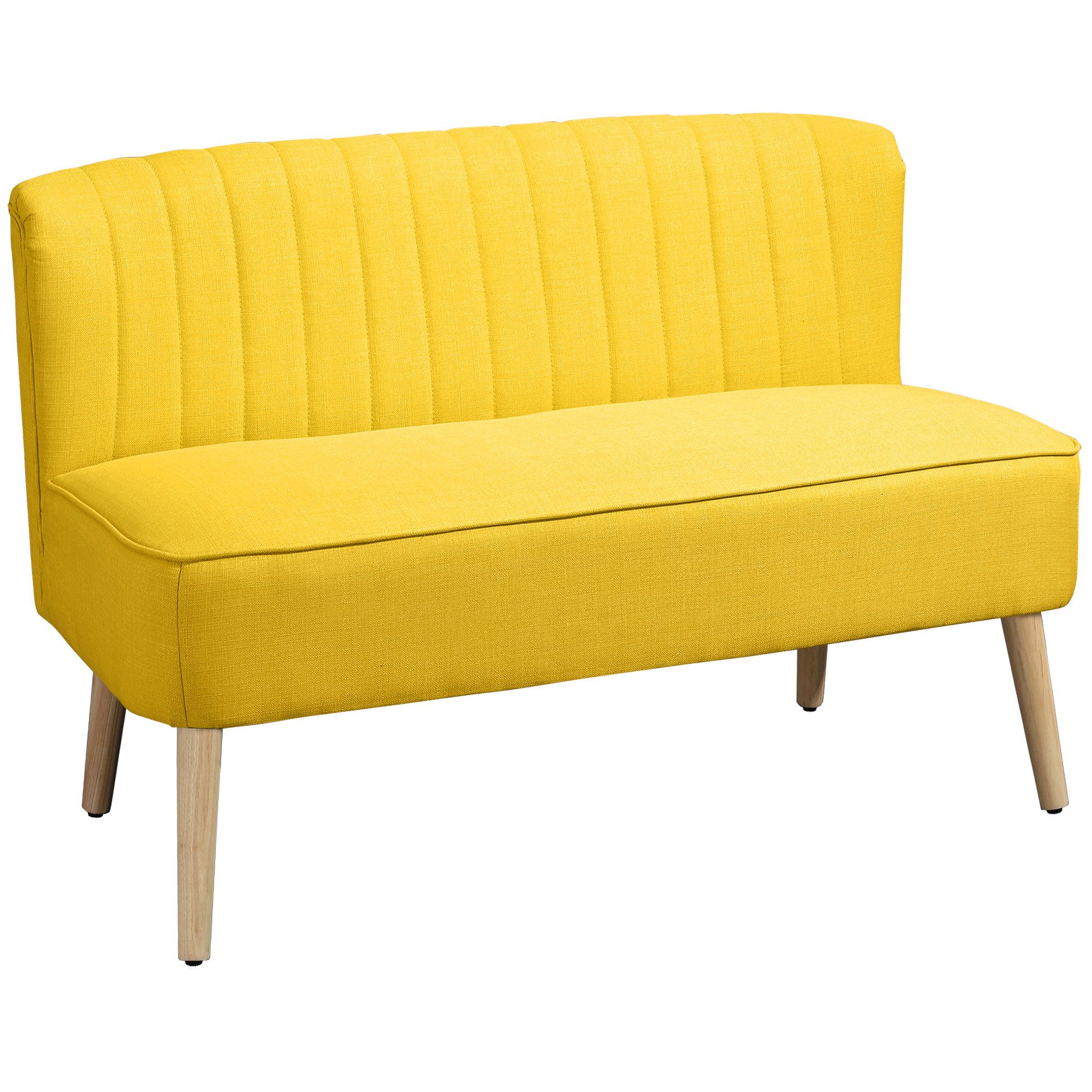 HOMCOM 2-Sitzer Sitzmöbel, Loungesofa, aus Holz, Samtartiges Polyster, Schaumstoff, Polstersofa 1 Teile, für Wohnzimmer, Gelb