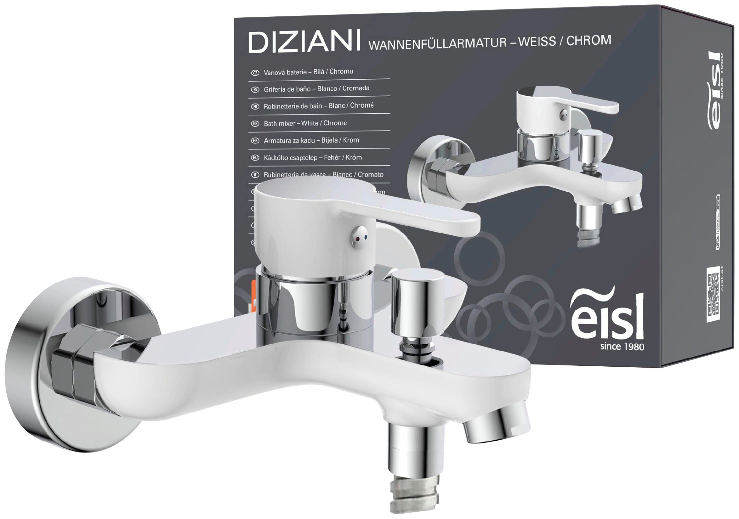 Eisl Waschtischarmatur DIZIANI Mischbatterie Badewanne, Wasserhahn Bad, Wannenarmatur in Weiß/Chrom