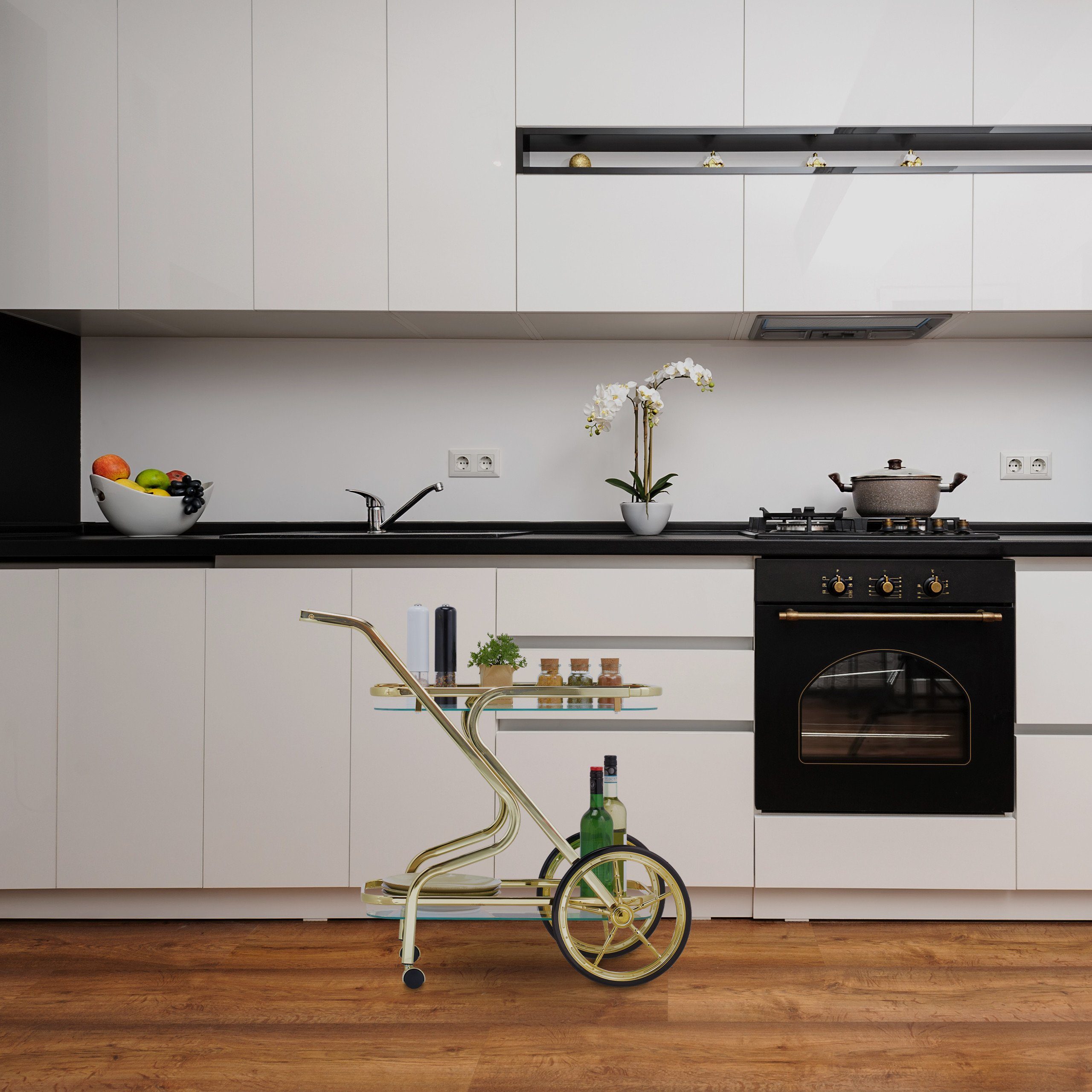 relaxdays Servierwagen aus Messing & Glas günstig online kaufen