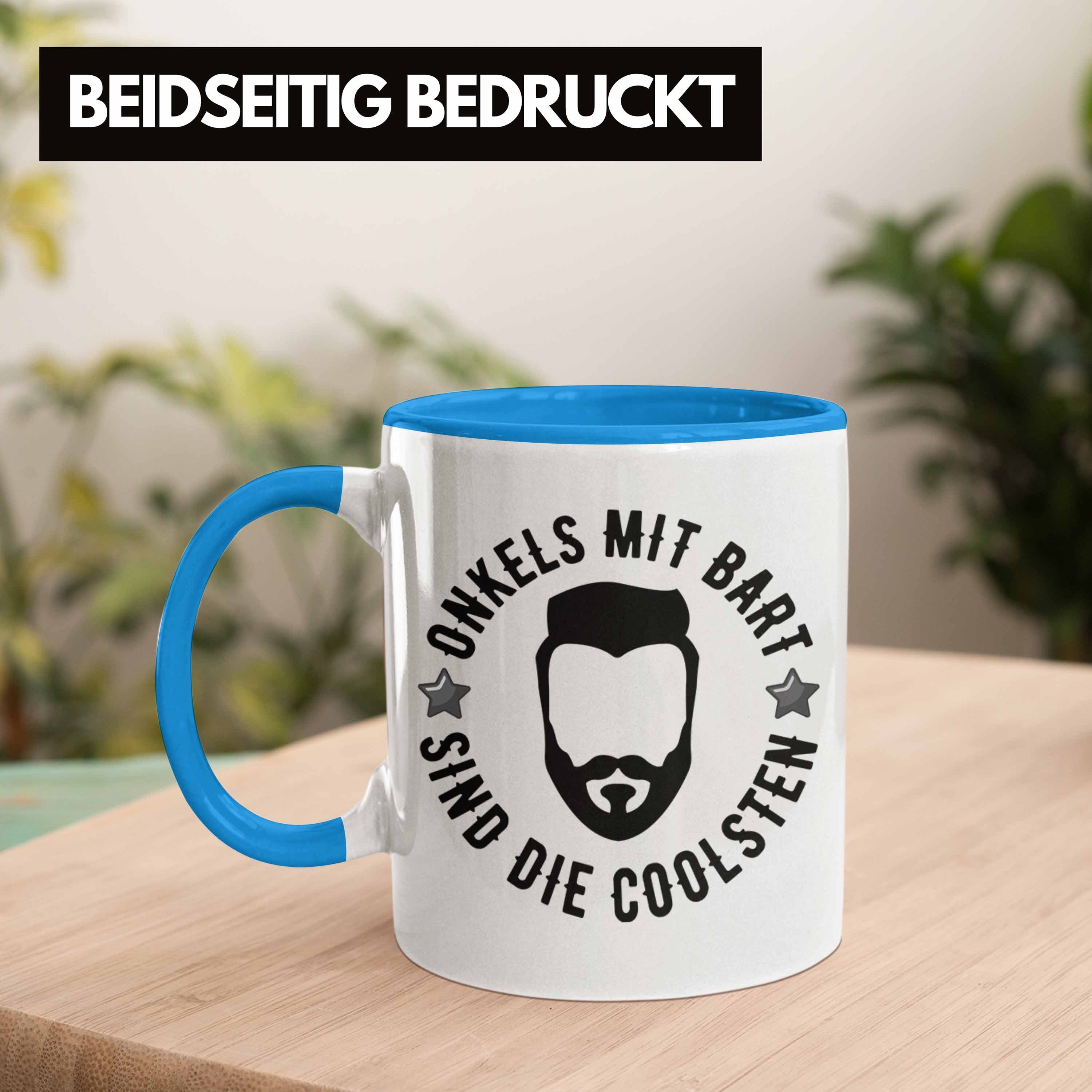 Trendation Tasse Kaffeetasse Onkel Blau Tasse Geschenkidee mit Geschenk - Bart Trendation