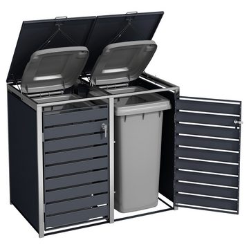 Zelsius Mülltonnenbox Set für drei Mülltonnen, Anthrazit RAL7016, Edelstahl, Mülleimerbox