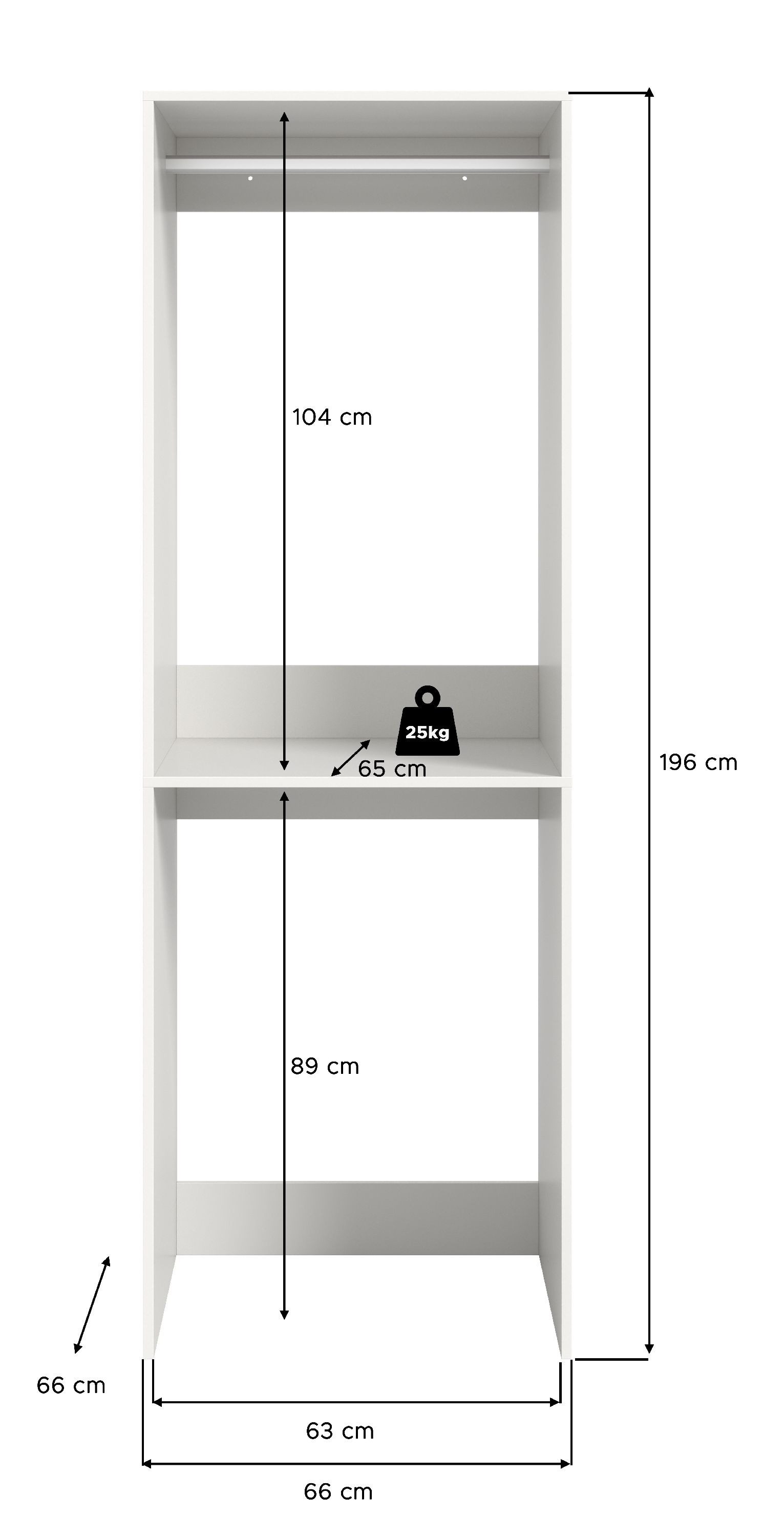 xonox.home Waschmaschinenumbauschrank weiß Nachbildung Melamin beschichtet modern 66x195x66 cm