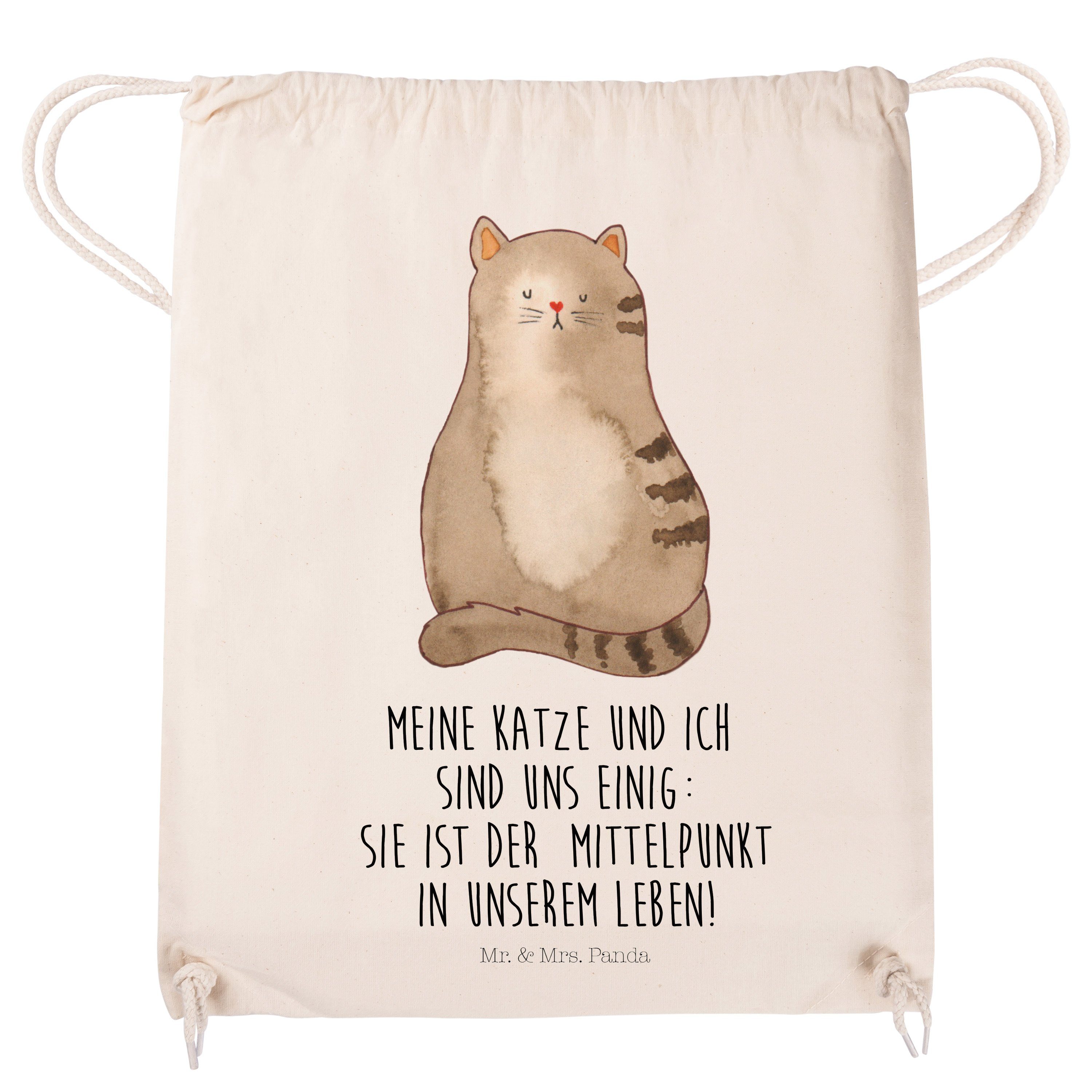 Mr. & Mrs. Panda Sporttasche Turnbeutel, - Transparent - Katzen Katze Geschenk, sitzend (1-tlg) flauschig