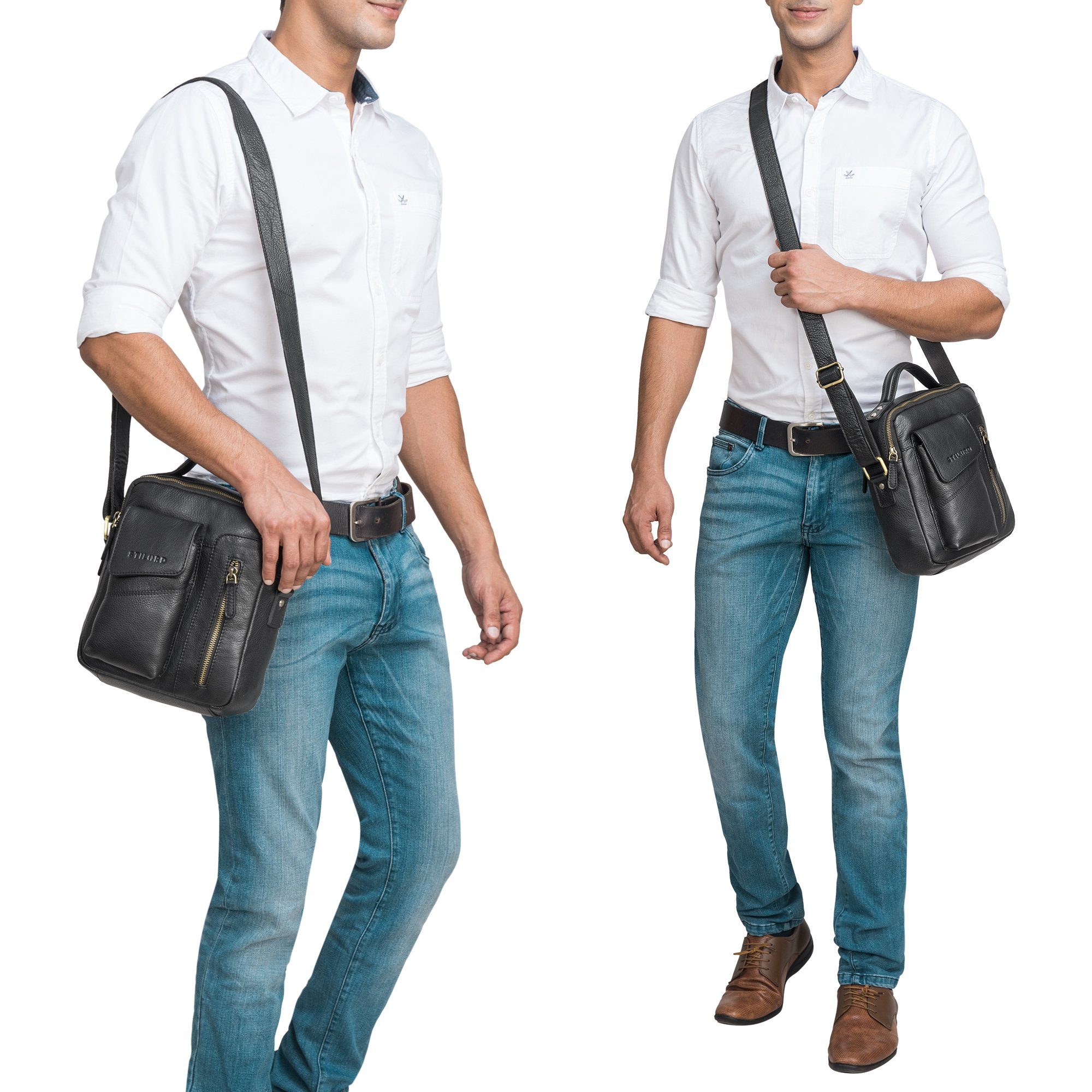 STILORD Schultertasche "Otis" Stilvolle Leder Umhängetasche Herren Klein