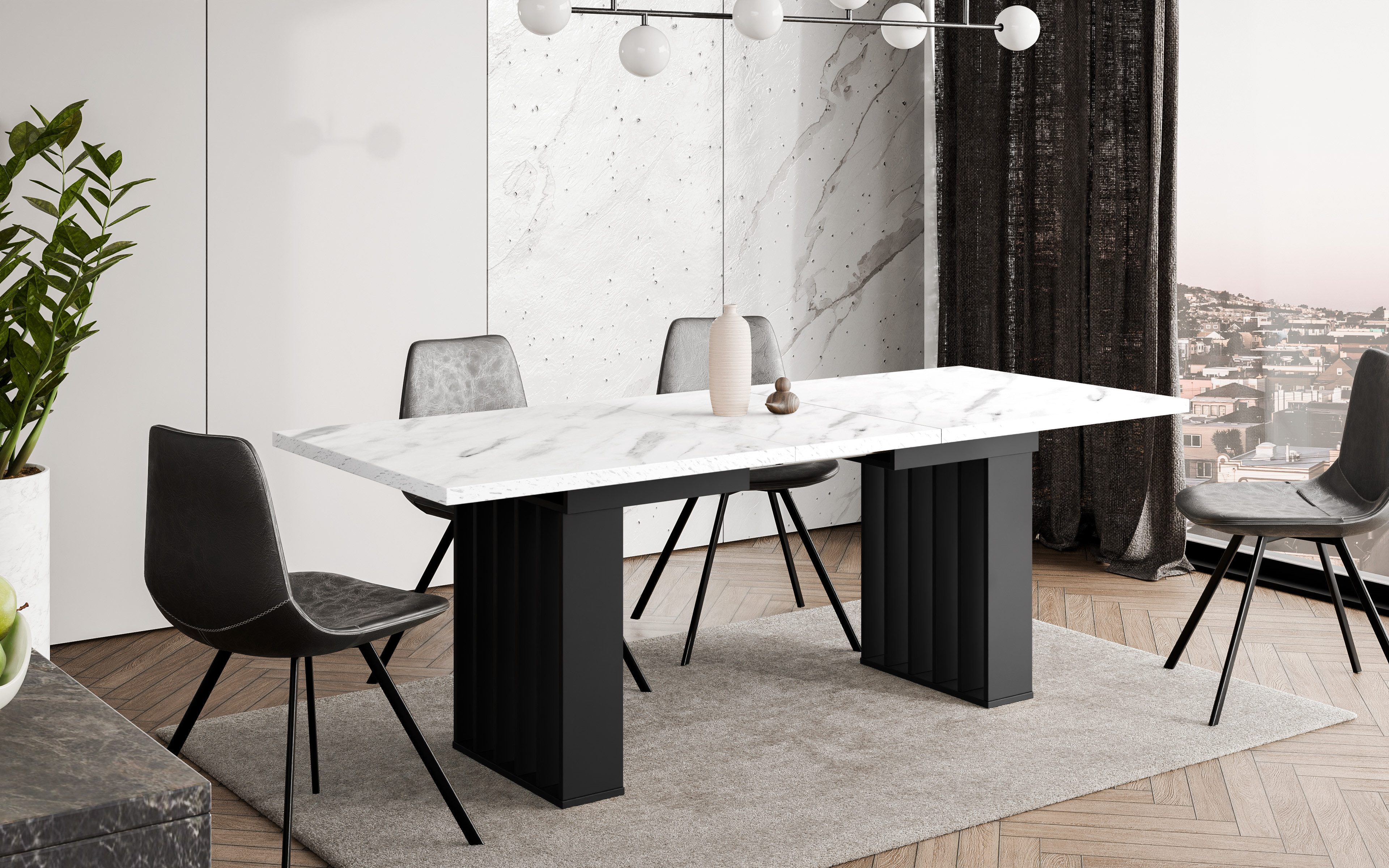 Home Collective Esstisch ausziehbar Tisch Küchentisch Esszimmertisch Ausziehtisch (160-240 x 80 cm Esszimmer Küche Wohnzimmer Esstisch erweiterbar), Säulengeste – Bild 4 von 5