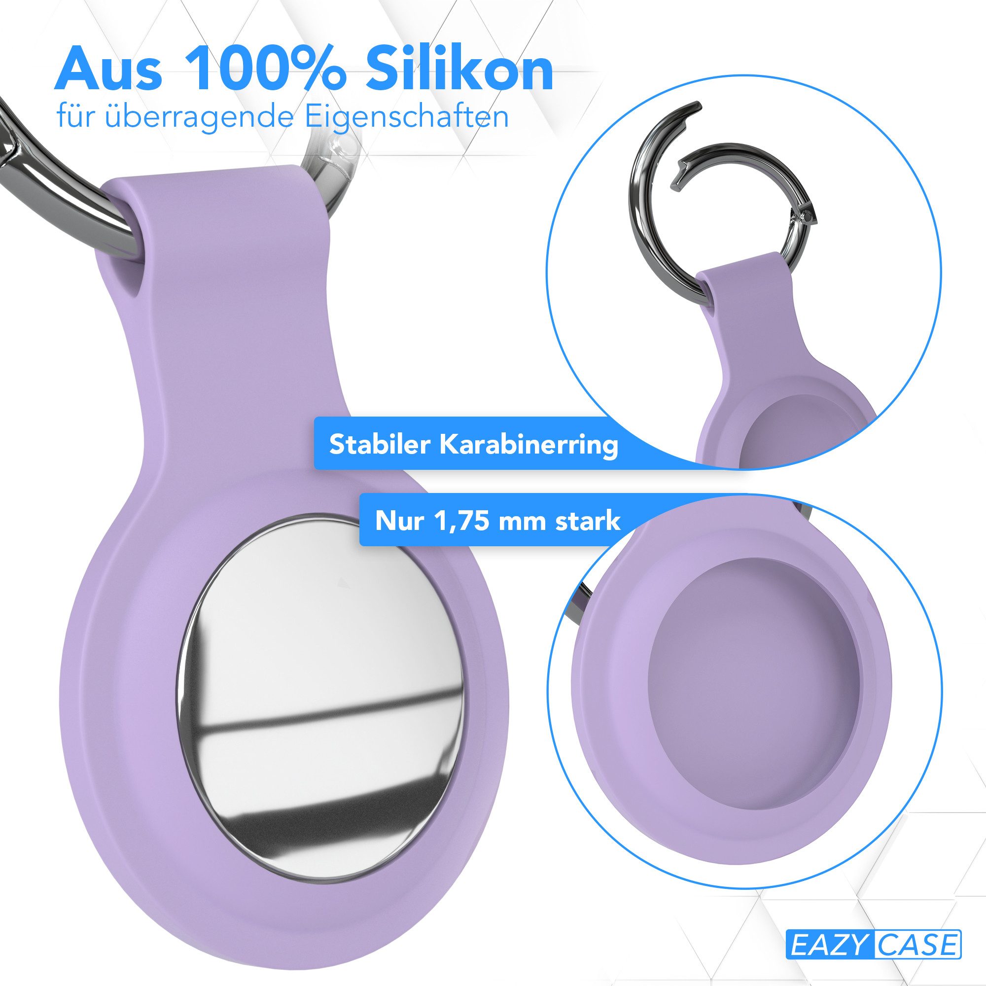 EAZY CASE Schlüsselanhänger 3er Set Silikon Anhänger kompatibel Apple AirTag, Airtags Hülle mit Silikon Rand Weich Tracker Karabiner Lila – Bild 3 von 5