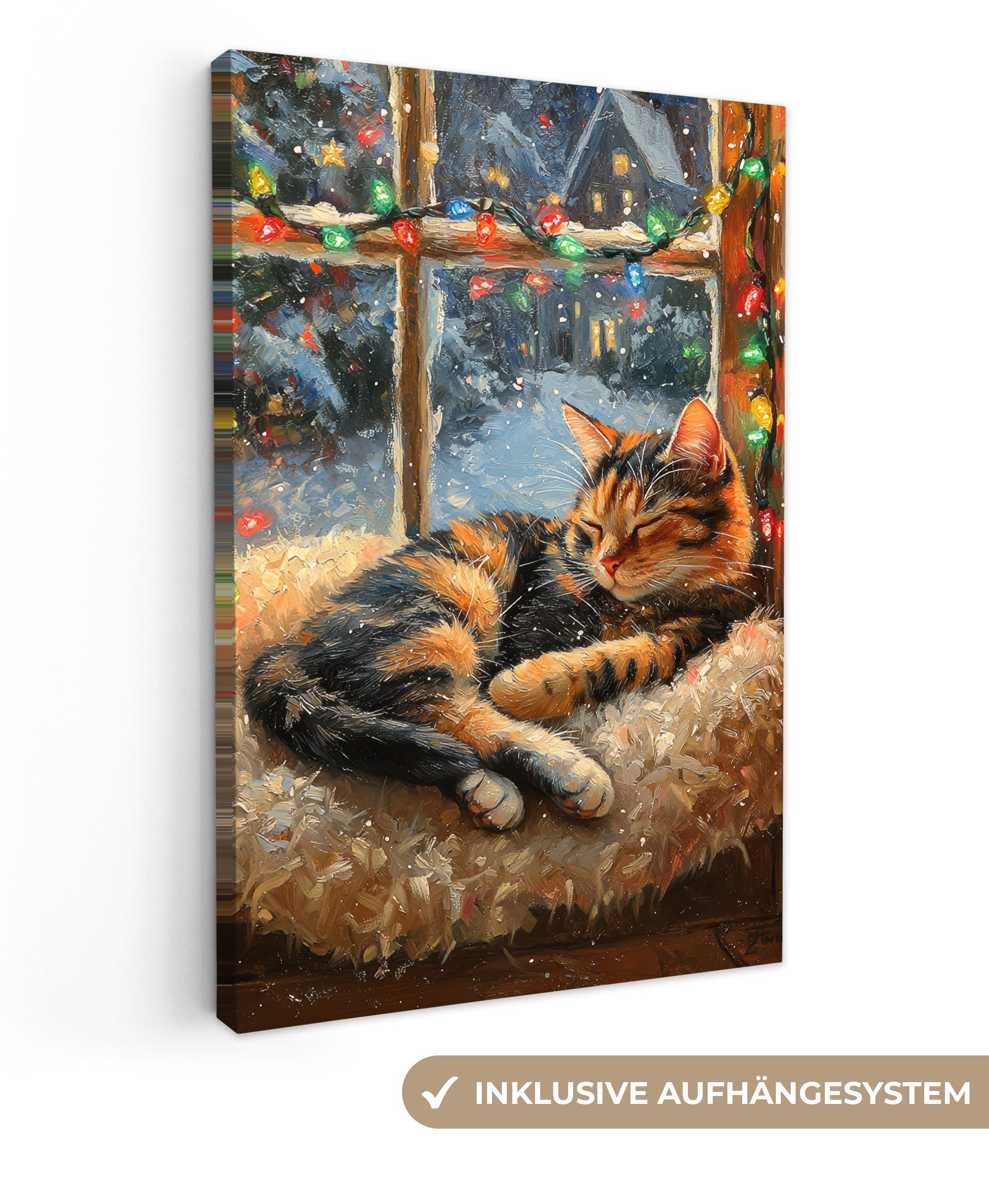 OneMillionCanvasses® Leinwandbild Katze - Weihnachten - Winter - Tier, Foto günstig online kaufen