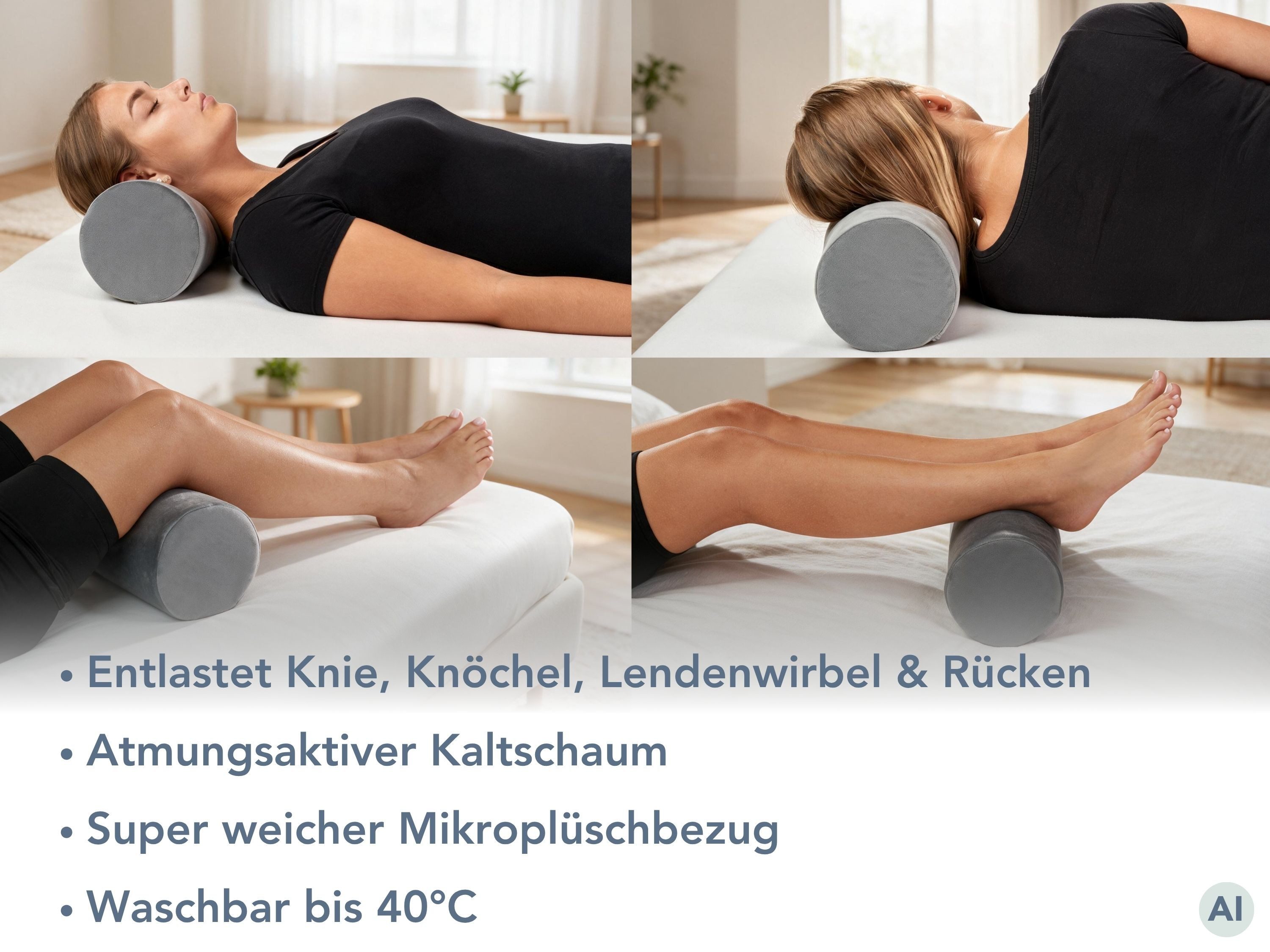 XDREAM Nackenrolle ergonomisches Nackenstützkissen aus Viscoschaum mit Memory-Effekt, 1-tlg., wirkt stützend und entlastend, super weicher Mikroplüsch-Bezug