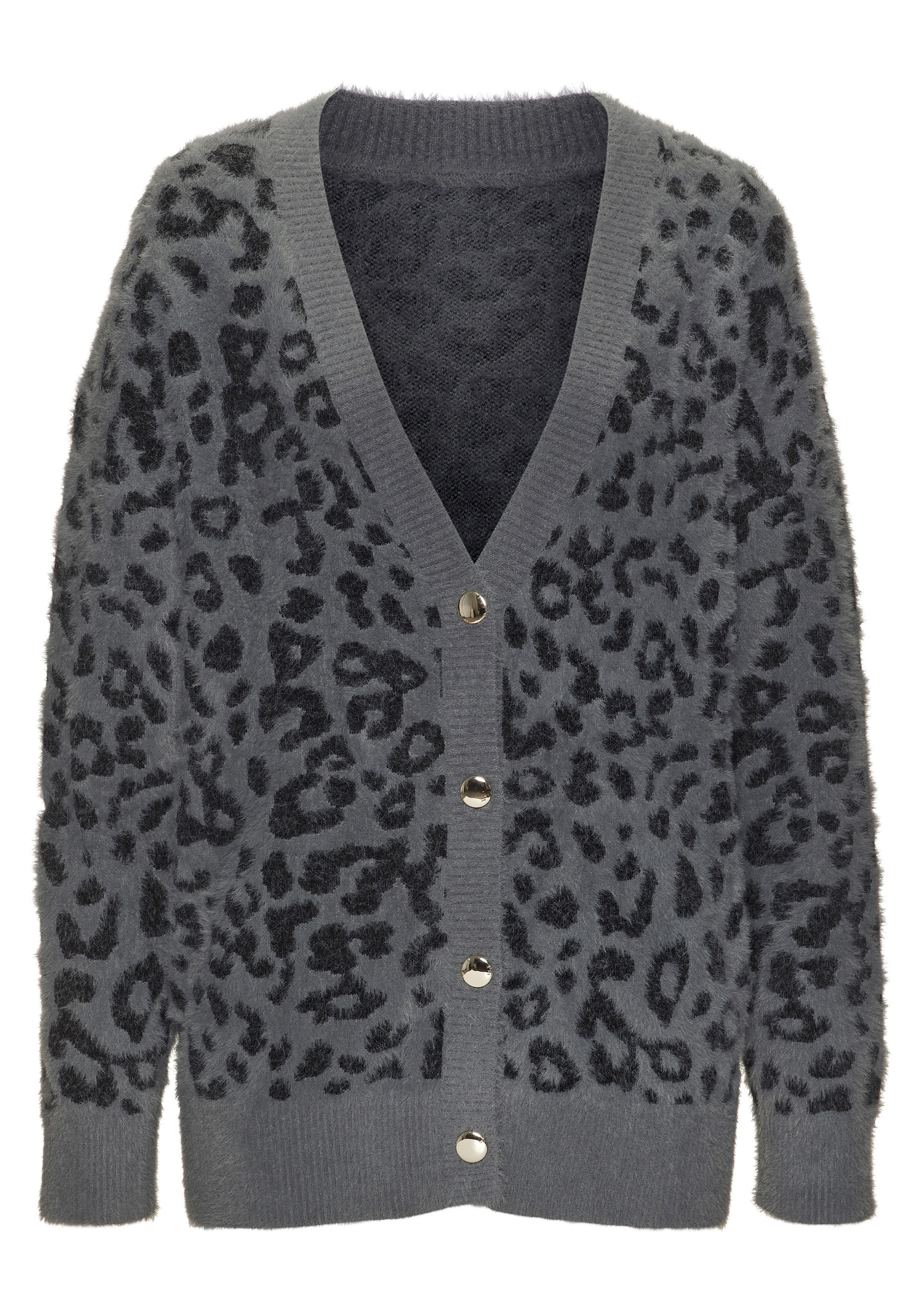 LASCANA Strickjacke in flauschiger Qualität mit Leomuster und lässiger Oversize-Form Cardigan mit Leomuster, Oversize-Strickjacke mit Animalmuster – Bild 2 von 5