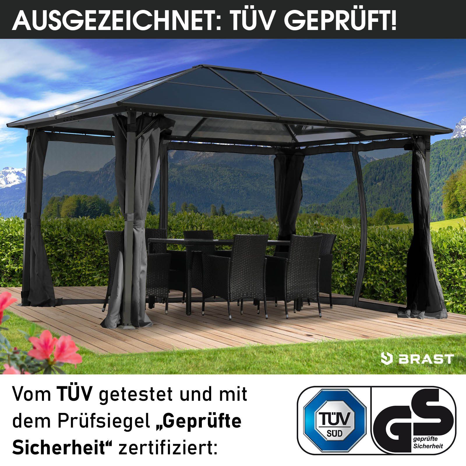 BRAST Pavillon Premium Aluminium Größen 3x4m 3,6x4,8m Moskitonetz, mit 4 Seitenteilen, wahlweise mit LED, TÜV, wasserdicht, UV-Schutz, festes Dach – Bild 4 von 5