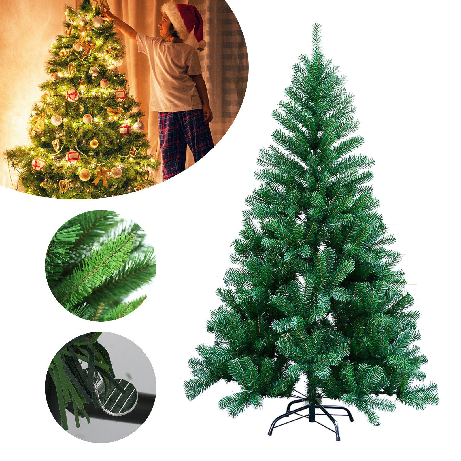 Clanmacy Künstlicher Weihnachtsbaum Christbaum mit Ständer, Schwer Entflammbar PVC Tannenbaum Grün/Weiß, Chinesische Tanne, DIY passende Dekoration