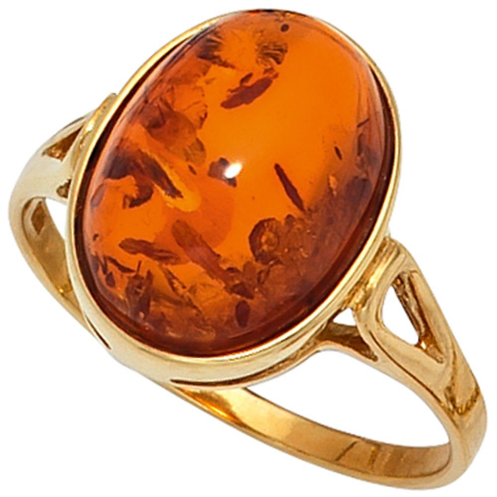 Schmuck Krone Fingerring Ring Damenring Bernstein orange-braun 375 Gold Gelbgold Fingerschmuck, Gold 375