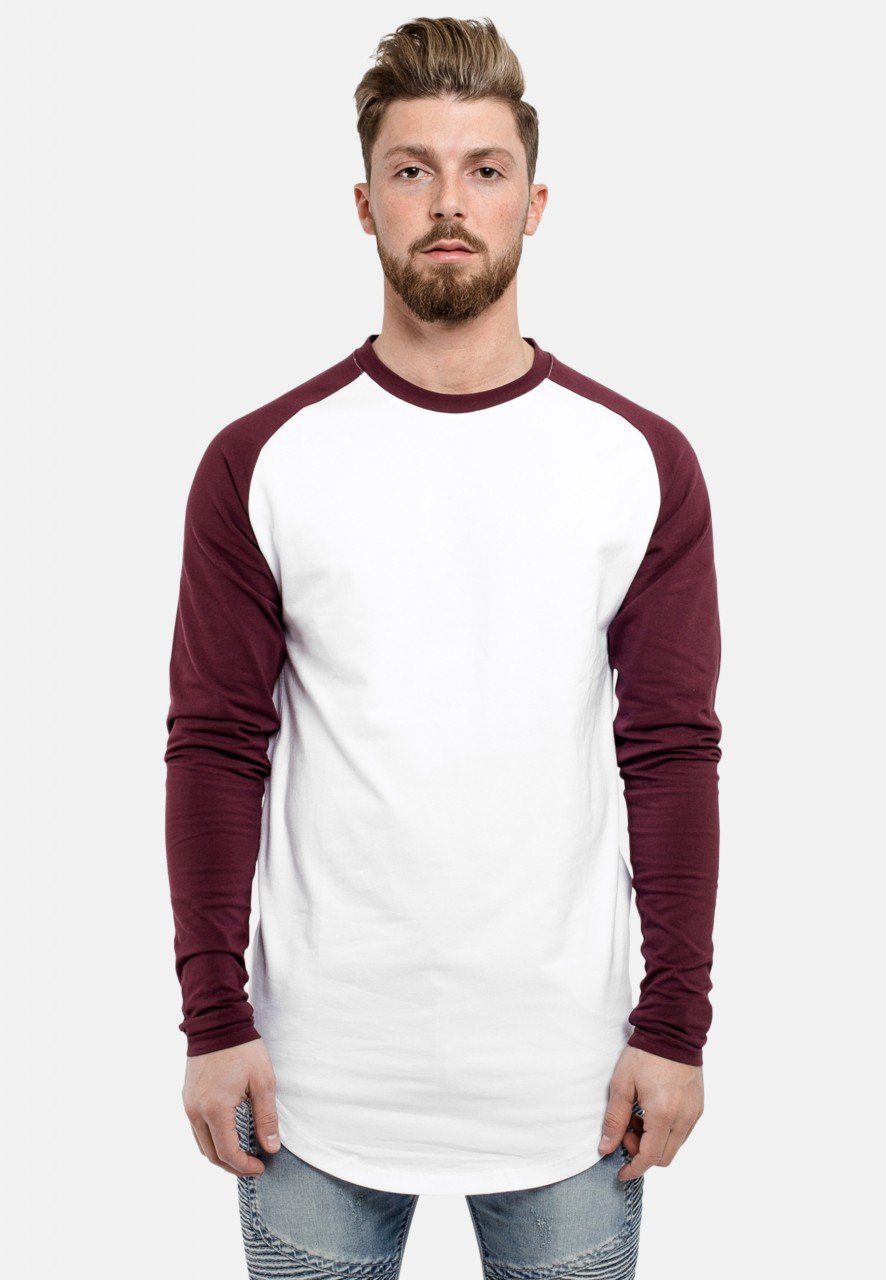 Blackskies T-Shirt Baseball Longshirt T-Shirt Weiß Burgundy X-Large