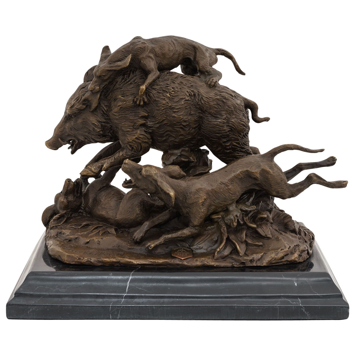 Aubaho Dekoobjekt Bronzeskulptur Hund Wildschwein Jagd im Antik-Stil Bronze Figur Statue
