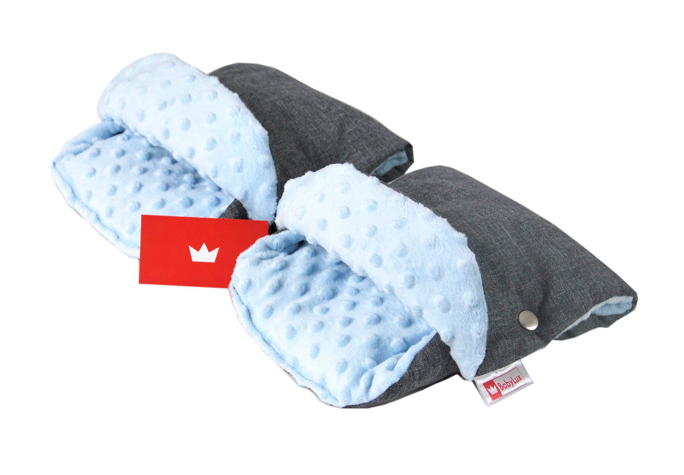 BabyLux Kinderwagen-Handwärmer BABYLUX MUFF Kinderwagen Handschuh Minky + Handmuff 4. Grau - Handwärmer Blau Buggy Minky