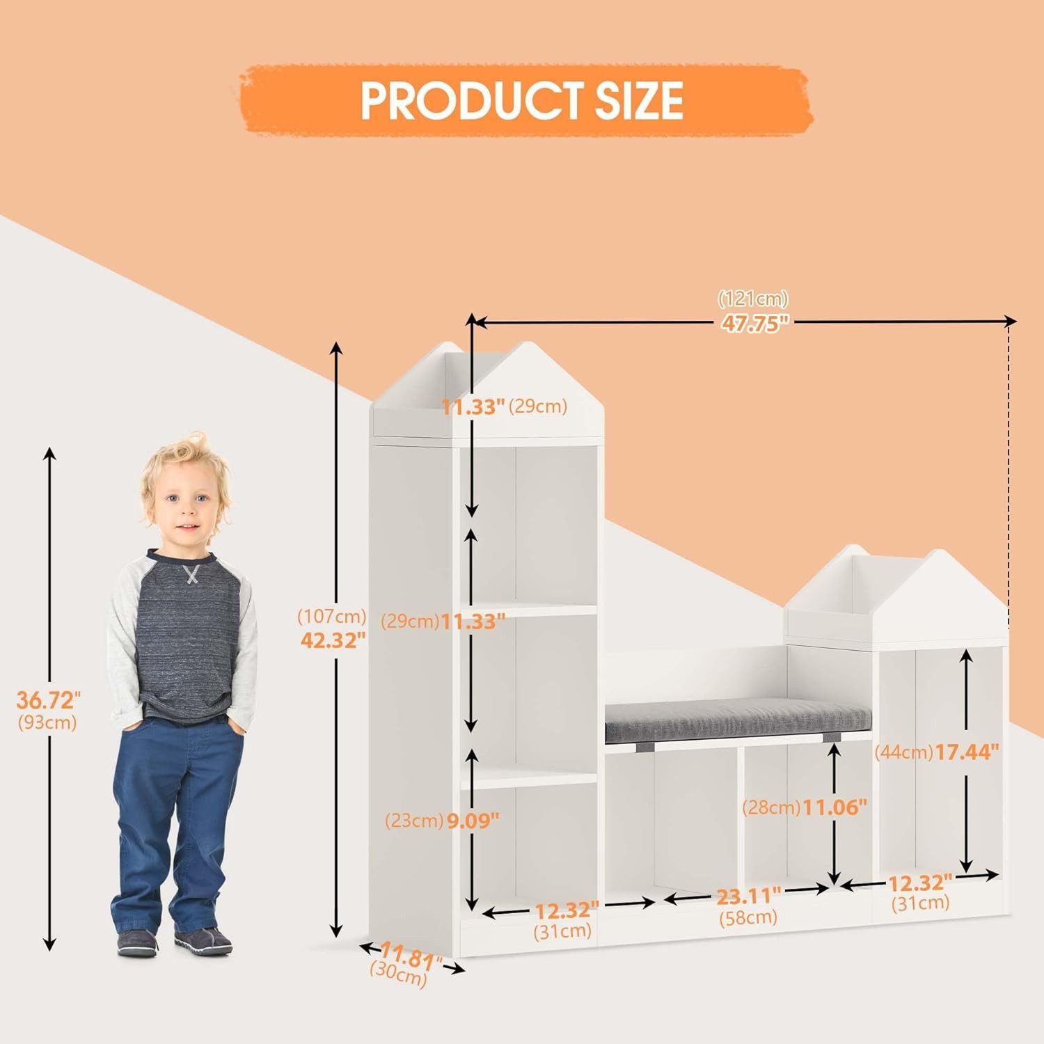 GarveeMore Kinderregal Bücherregal Kinder Spielzeugregal mit Kissen und 6 F günstig online kaufen