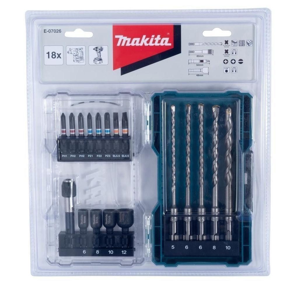 Makita Bohrer- und Bit-Set Bit-Set E-07026 Bohrer Bit-Set 18 tlg. SDS-Plus