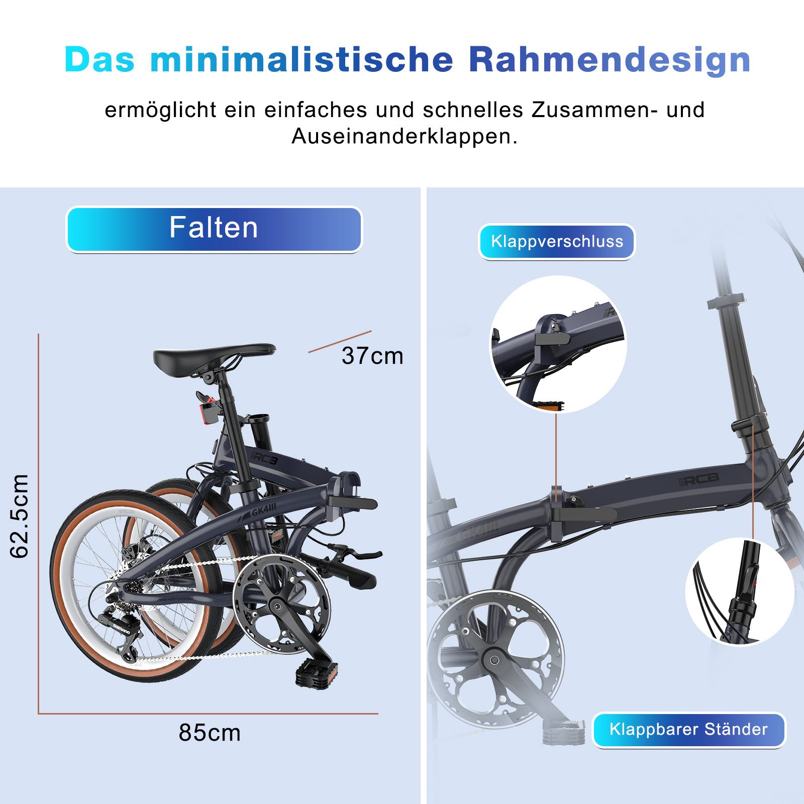 RCB Faltrad GK4 doppelt faltbares Fahrrad,20Zoll Klapprad für Damen&Herren,Pendler, 7 Gang, ideal für Pendler (Damen & Herren)