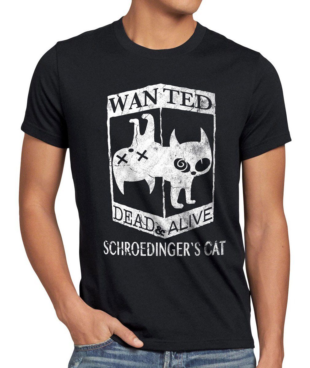 T-Shirt Wanted schwarz Schroedingers big sheldon bang cat top cooper Print-Shirt theory style3 Katze Herren