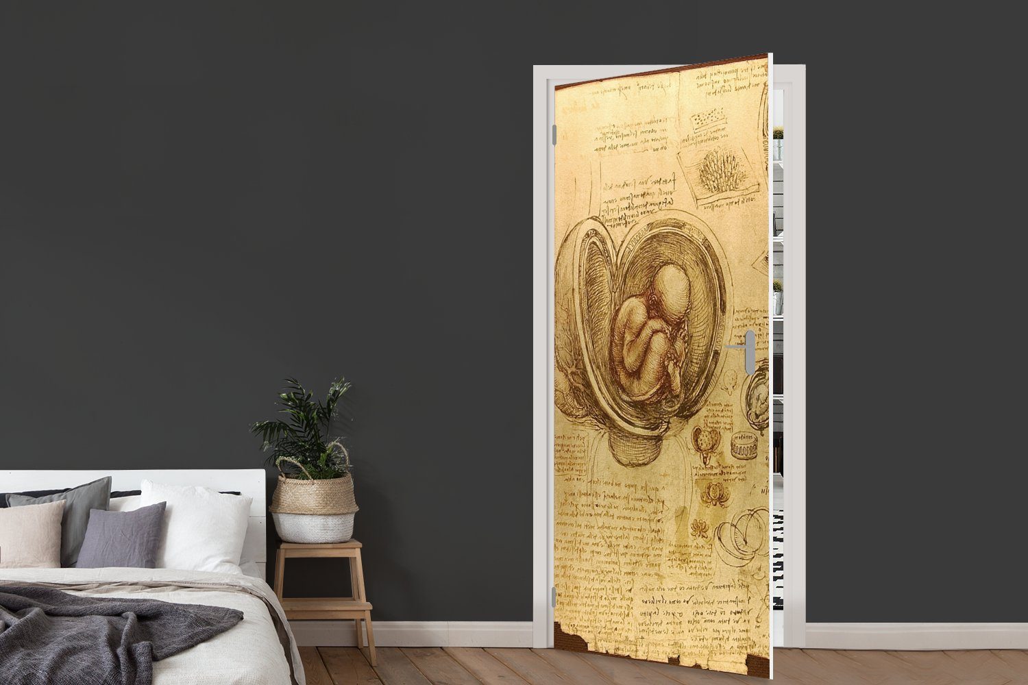 Türaufkleber, St), im Baby - Vinci, MuchoWow Türtapete Matt, Fototapete Leonardo Mutterleib Tür, (1 bedruckt, für 75x205 da cm