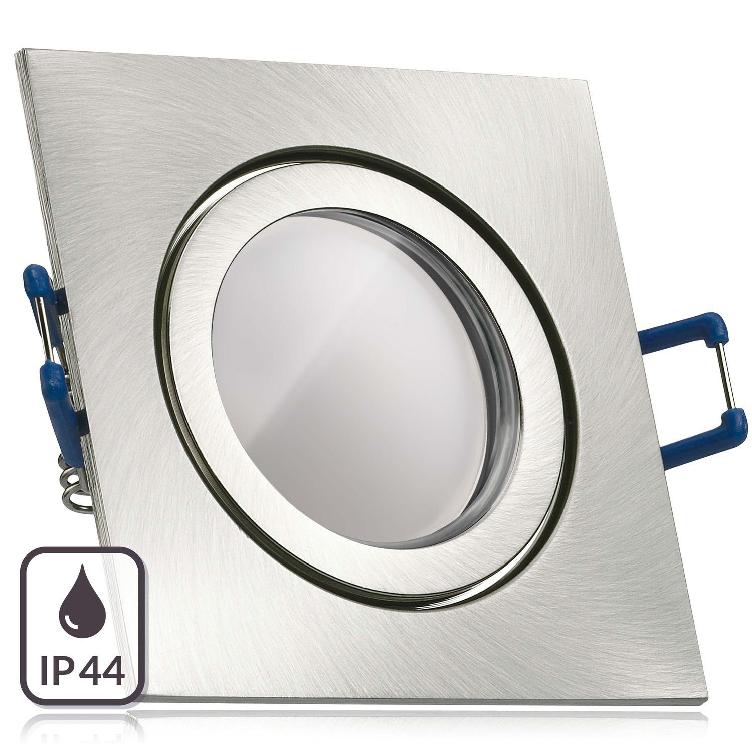 Einbaustrahler mit LED Markenstrahl Silber Einbaustrahler GU10 LED gebürstet Set IP44 LEDANDO LED
