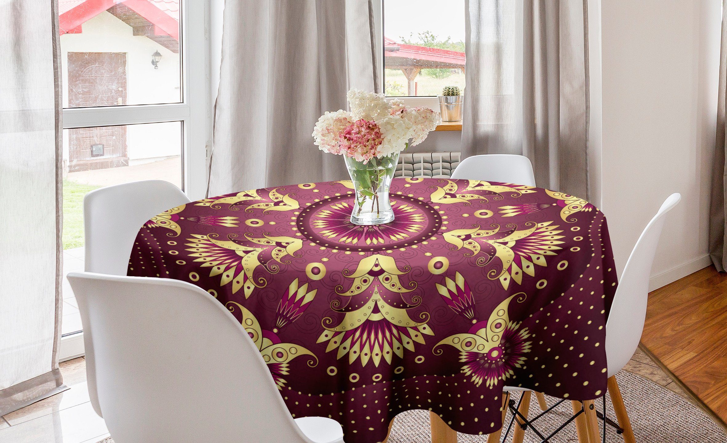 für Kreis Tischdecke Eastern Tischdecke Retro Küche Dekoration, lila Abakuhaus Esszimmer Abdeckung Mandala