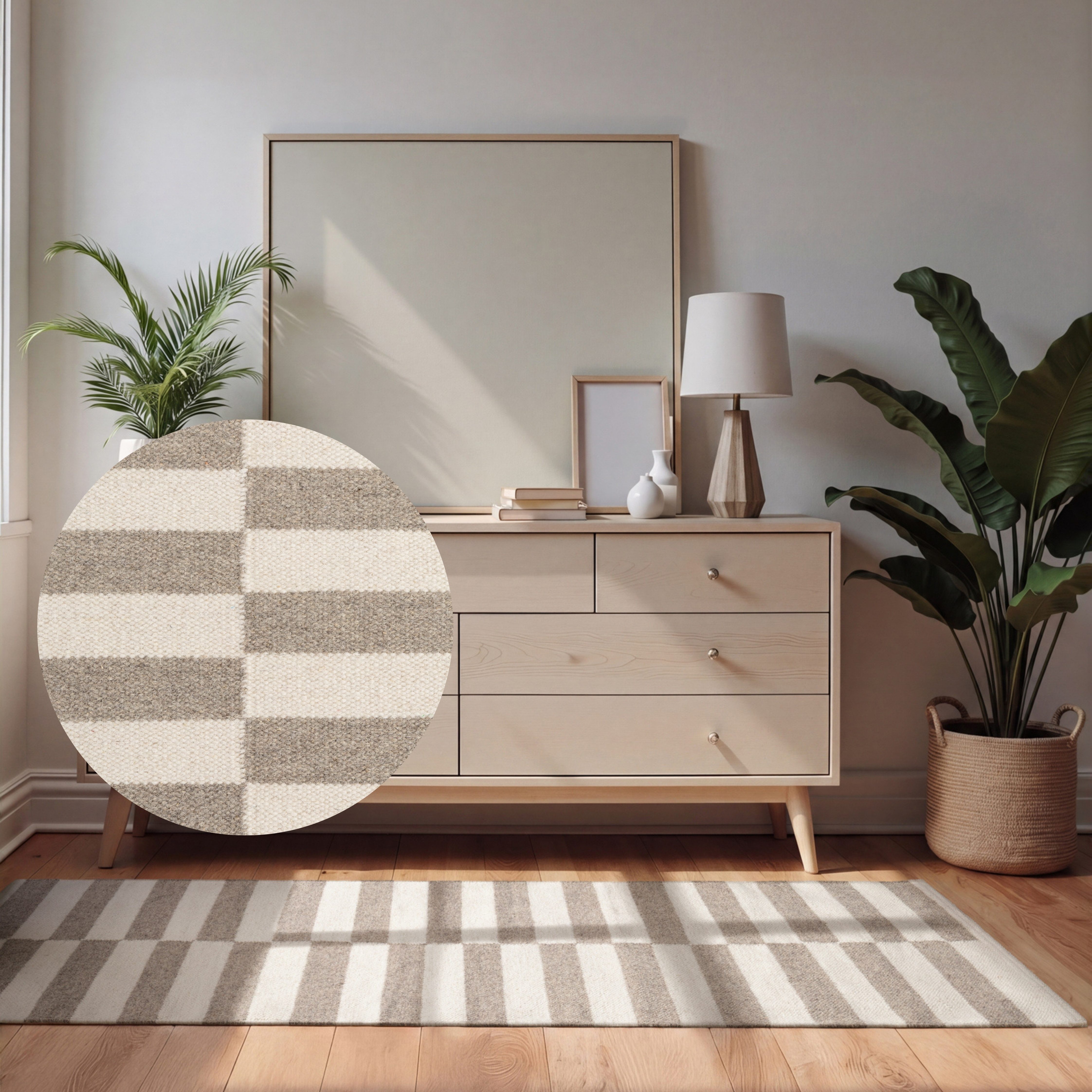 HANSE Home Wollteppich Vika, schwarz-weiss, rechteckig, Höhe: 5 mm, Handgewebt, Wolle, Natur, Läufer, Wohnzimmer, Schlafzimmer, Streifen