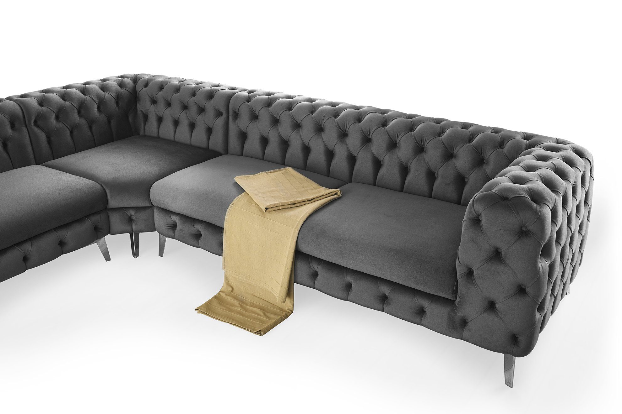 Polsterei Marya Ecksofa CHELSEA LONG ECK STOFF - Mega-Deal: 20% Extra-Rabatt, 5-Sitzer Eck Sofa mit Hochwertigung Buchholz mit Kontra Federkern,Handgemacht in Berlin, BESTSELLER,Bezugsqualitäten Garantierte