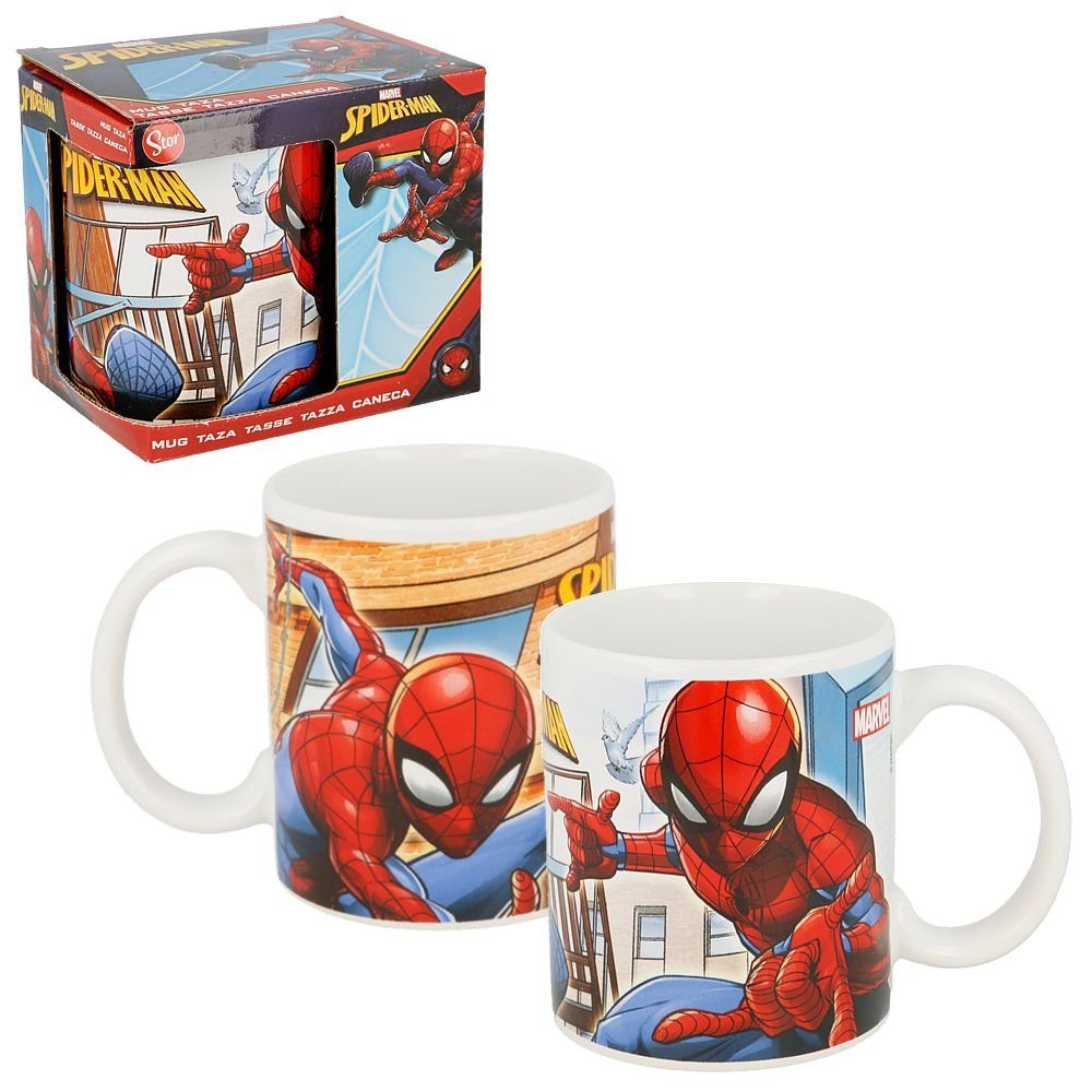Kindergeschirr-Set Keramik Tasse Marvel Spiderman 325 ml Henkel-Becher Geschenkbox