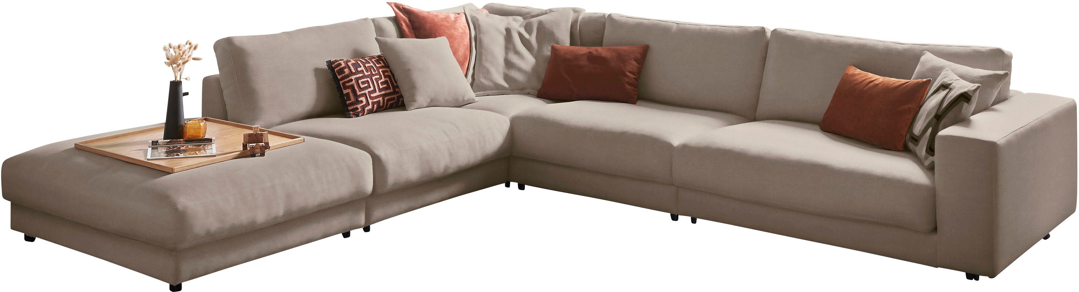 3C Candy Ecksofa Enisa II, bequem und komfortabel, großes Familiensofa, L-Form, incl. 3 Flatterkissen, wahlweise mit Flecken-Schutz-Bezug Easy care