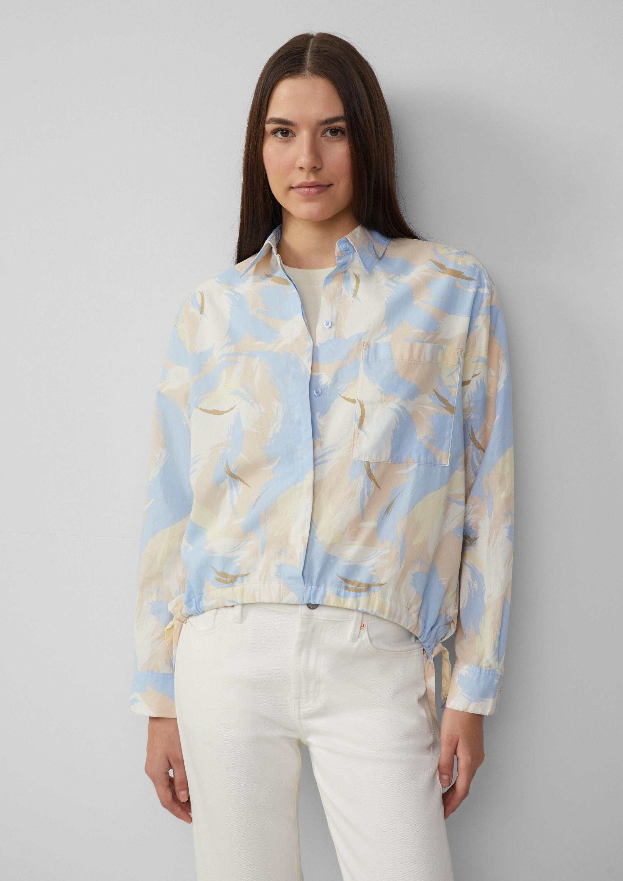 s.Oliver Langarmbluse Bluse Gemusterte Hemdbluse mit Tunnelzug am Saum günstig online kaufen