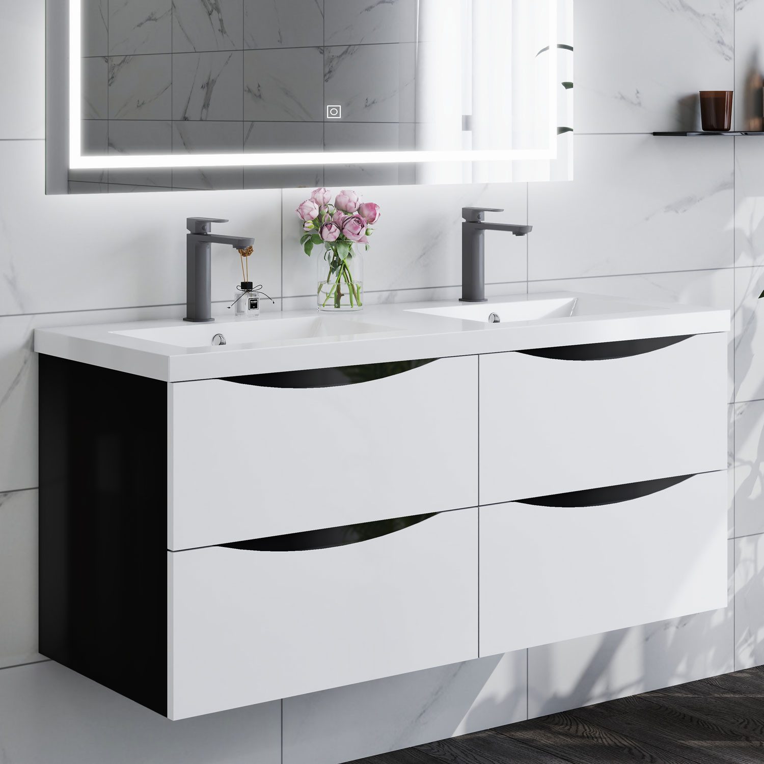 duschspa Waschtisch Waschbecken mit Unterschrank Waschtischunterschrank Smiley, Badmöbel in Breite 50/60/80/90/100 cm