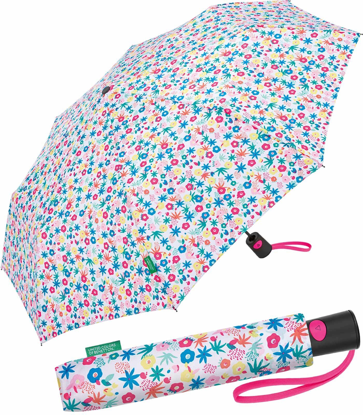 United Colors of Benetton Taschenregenschirm Mini mit Auf-Automatik - Millefleur white, ein Blütenmeer für unterwegs weiß