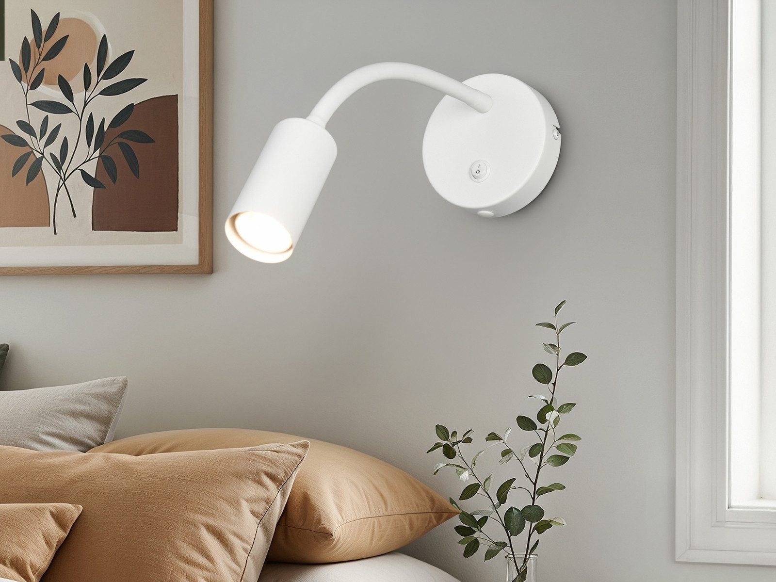 Reality Leuchten LED Leselampe mit Schalter & Schwanenhals, Breite 10cm, Leuchtmittel dimmbar, LED wechselbar, Warmweiß, Wandlampe für Bett Nachttisch, Leseleuchte Wand-Montage mit GU10 LED