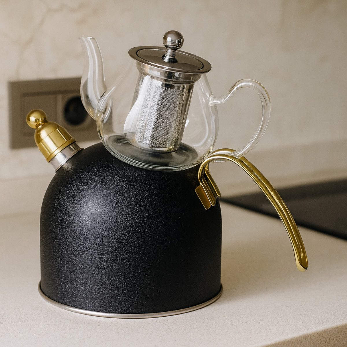 alesvelt Caydanlik-Teekanne Djena Retro 2er Set Glaskanne 2,5 L Hitzebeständig