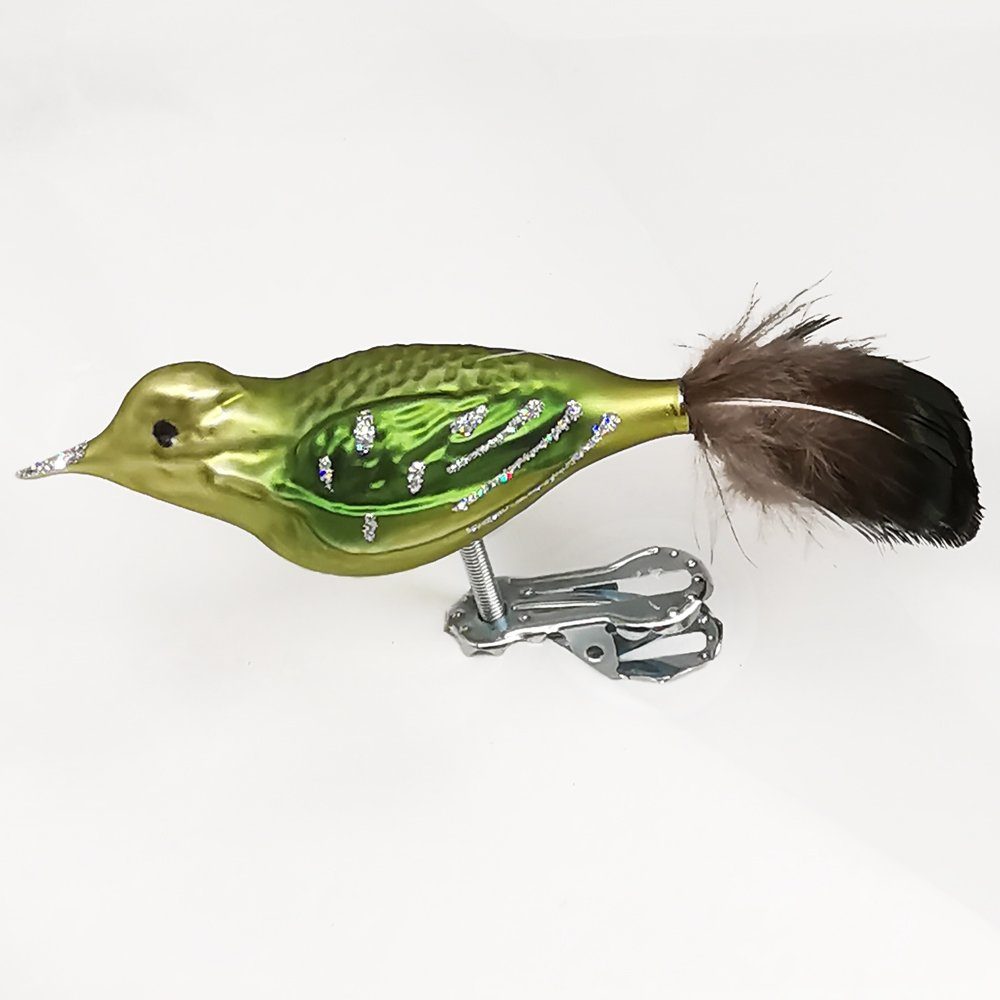 handbemalt Christbaumschmuck Naturfedern, 7cm mundgeblasen, Grünschnabel Schatzhauser mit Vogel (1-tlg),