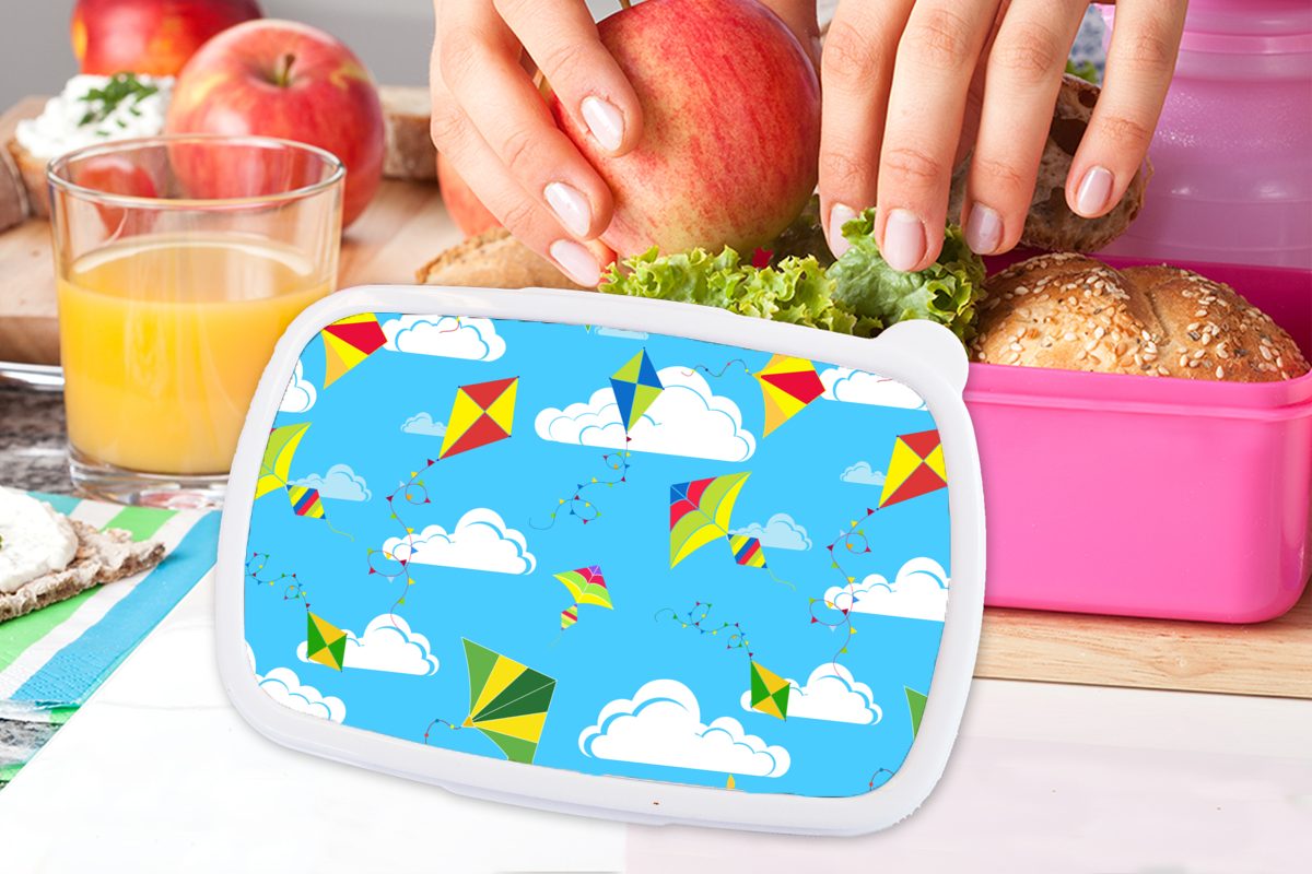 Drachen - Lunchbox Muster, Brotbox Snackbox, Erwachsene, (2-tlg), Kinder, Kunststoff rosa für Kunststoff, - Mädchen, MuchoWow Brotdose Sommer