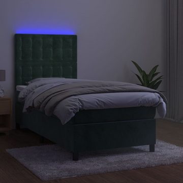 vidaXL Bettgestell Boxspringbett mit Matratze LED Dunkelgrün 100x200 cm Samt Bett Bettge