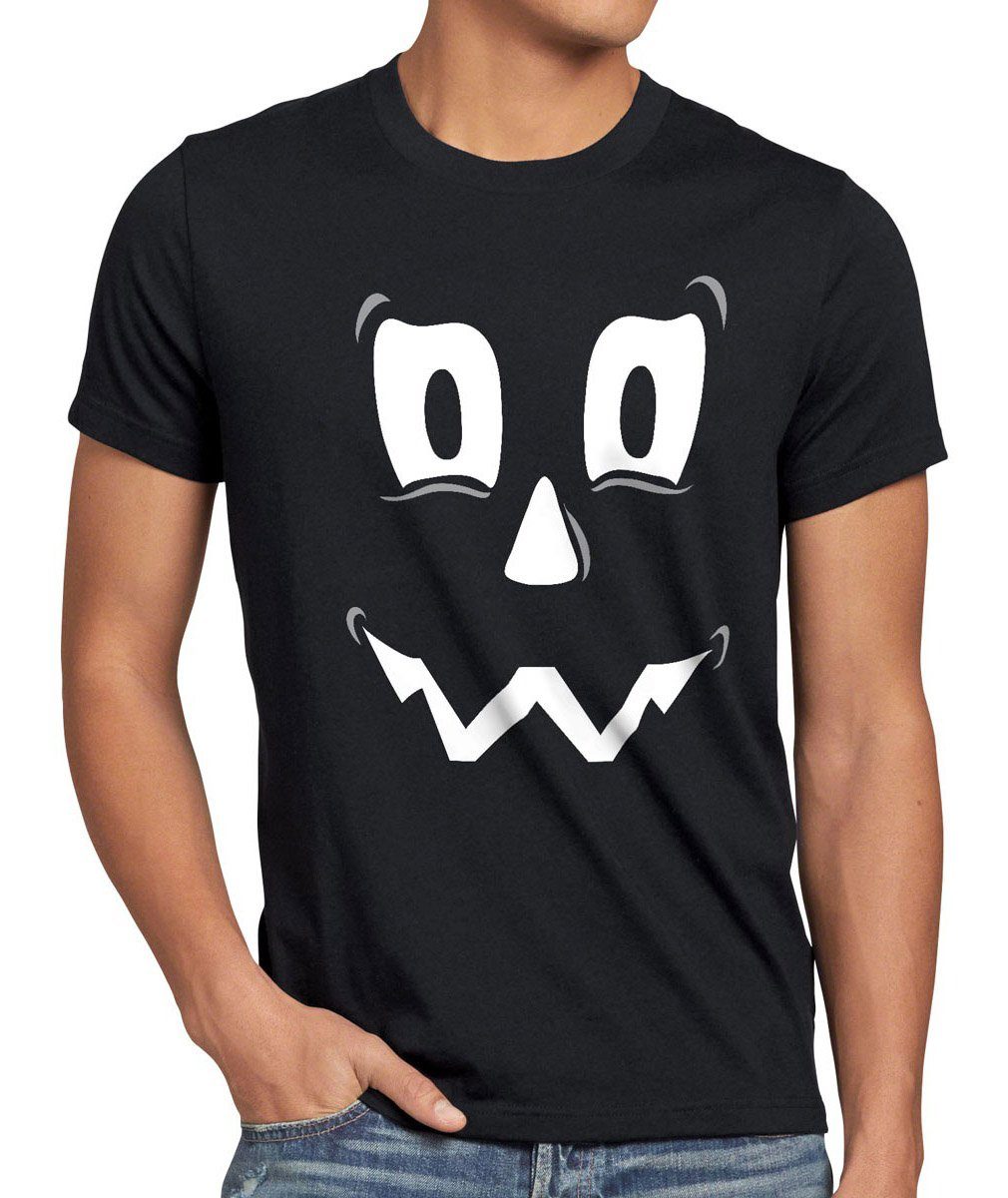 Herren Print-Shirt Funshirt Geist T-Shirt style3 Party Fasching schwarz Halloween Spuk Kostüm Kürbis-Kopf