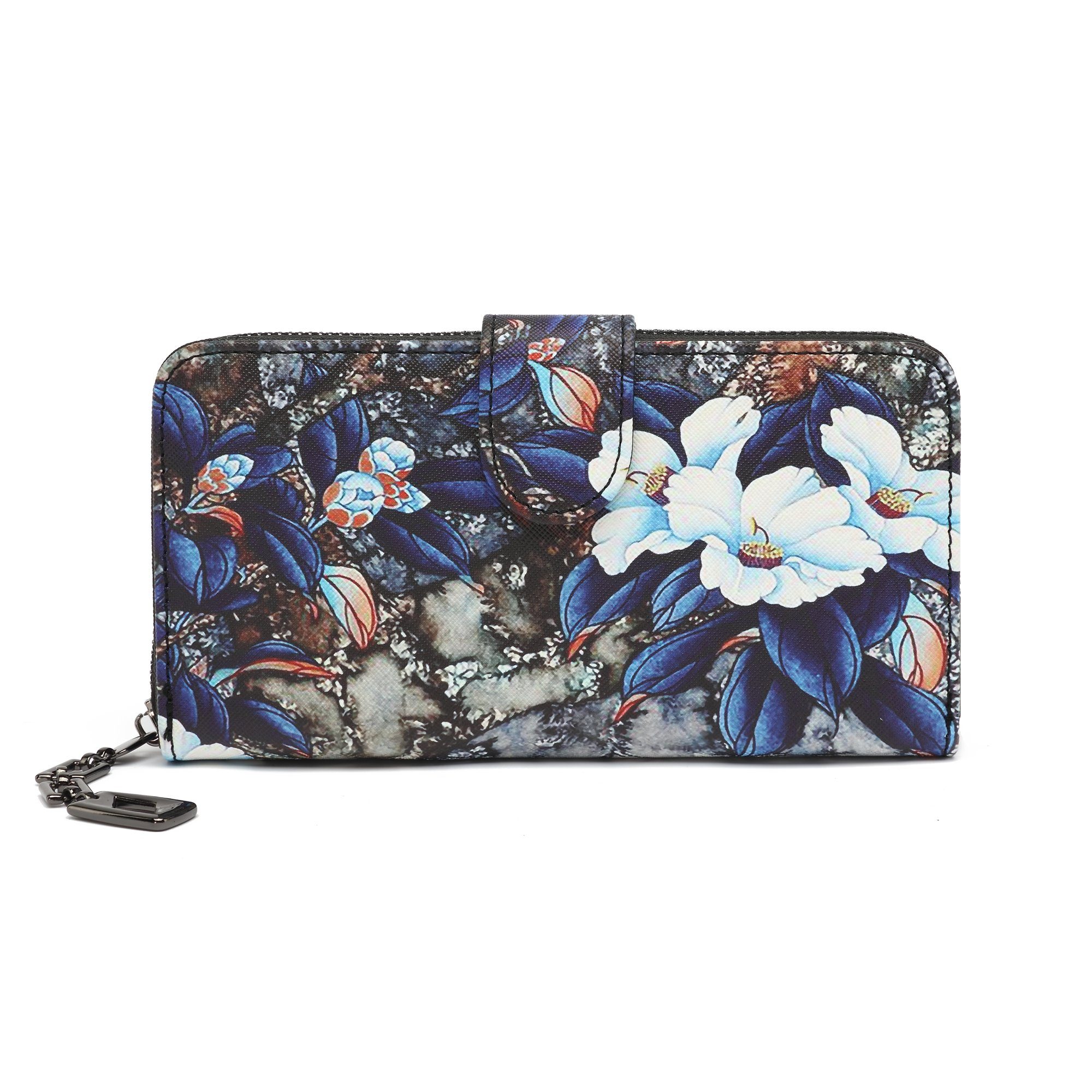 viel (Einzigartigem Praktische Blume elegante Platz TAN.TOMI Geldbörse Brieftasche), Retro Aufteilung Mandala Stil und Blumen- Blaue im Geldbeutel Blütenmuster mit mit Mandala-Blumenmuster,