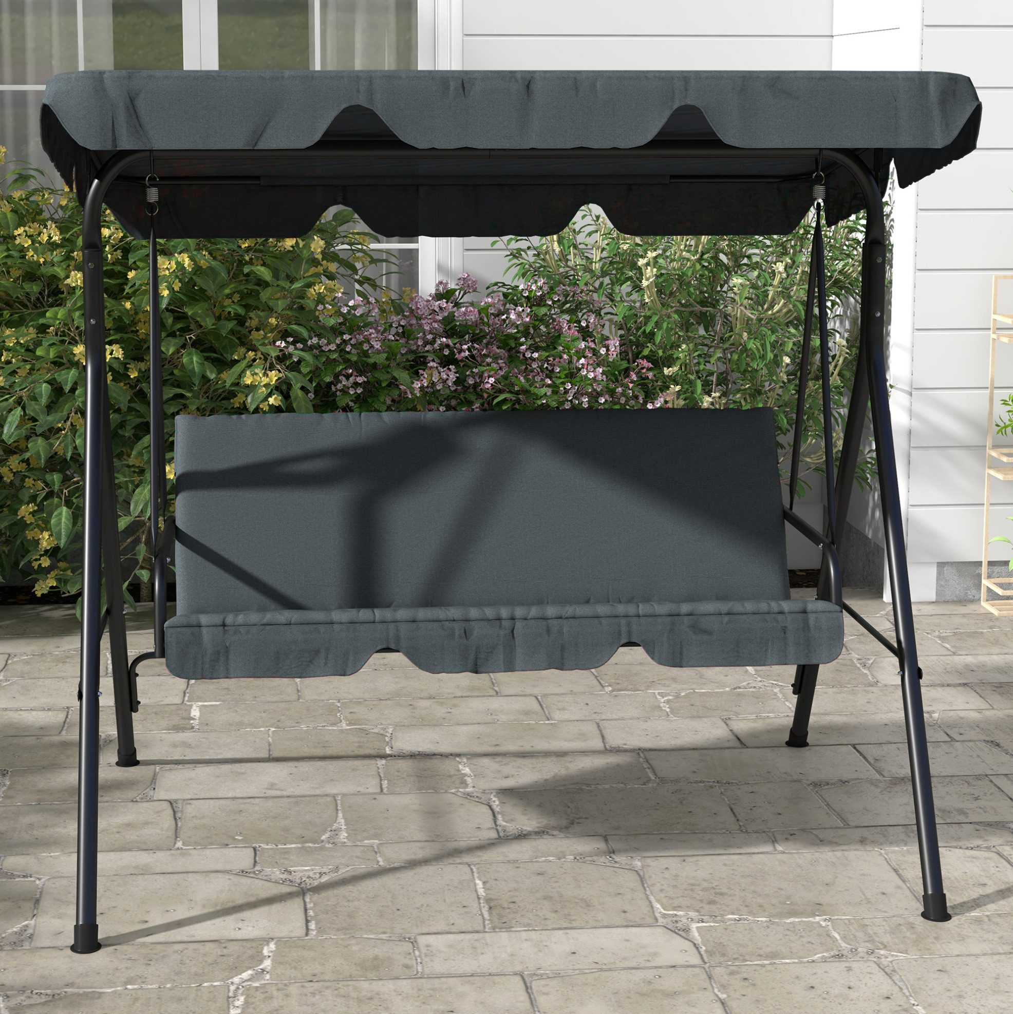 OKWISH Hollywoodschaukel Gartenschaukel 3-Sitzer Grau 172x110x153 cm Garten Schaukelbank, 3-Sitzer, Packung, 1 tlg., Gartenschaukel bis 240 kg belastbar für Terrasse & Gartenbereich, Mit Sitzpolster & verstellbarem Sonnendach, komfortabel Outdoor